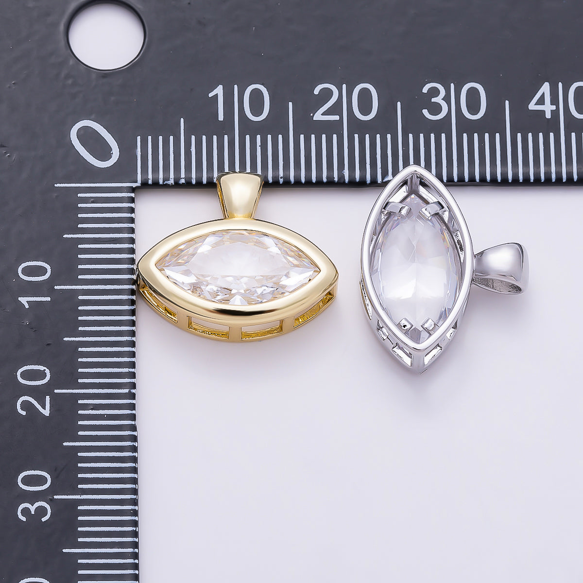 16K Gold Filled 15mm Clear Marquise CZ Ribbed Bezel Mini Pendant in Gold & Silver | Charms-01227 Charms-01228