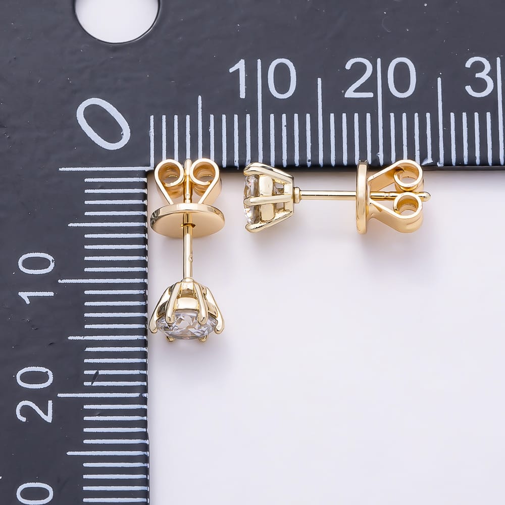 14K Gold Filled 6mm Clear Round CZ Prong CZ Solitaire Stud Earrings | Earrings-01198