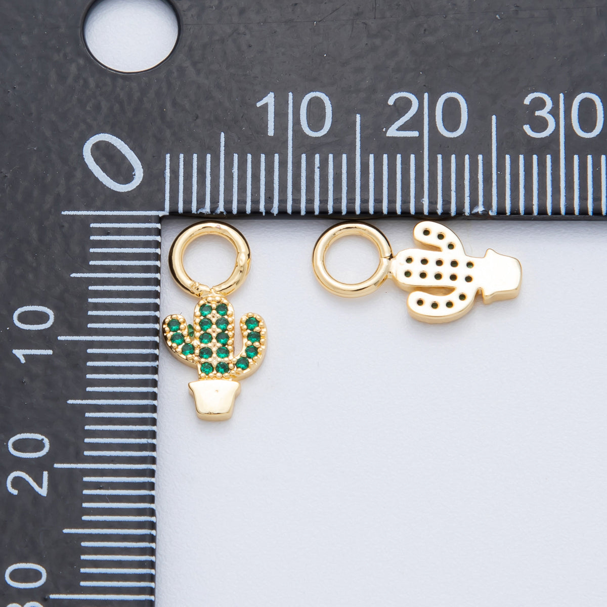 18K Gold Filled Green Micro Paved CZ Tiny Cactus Plant Add-On Drop Earring Charm | C519