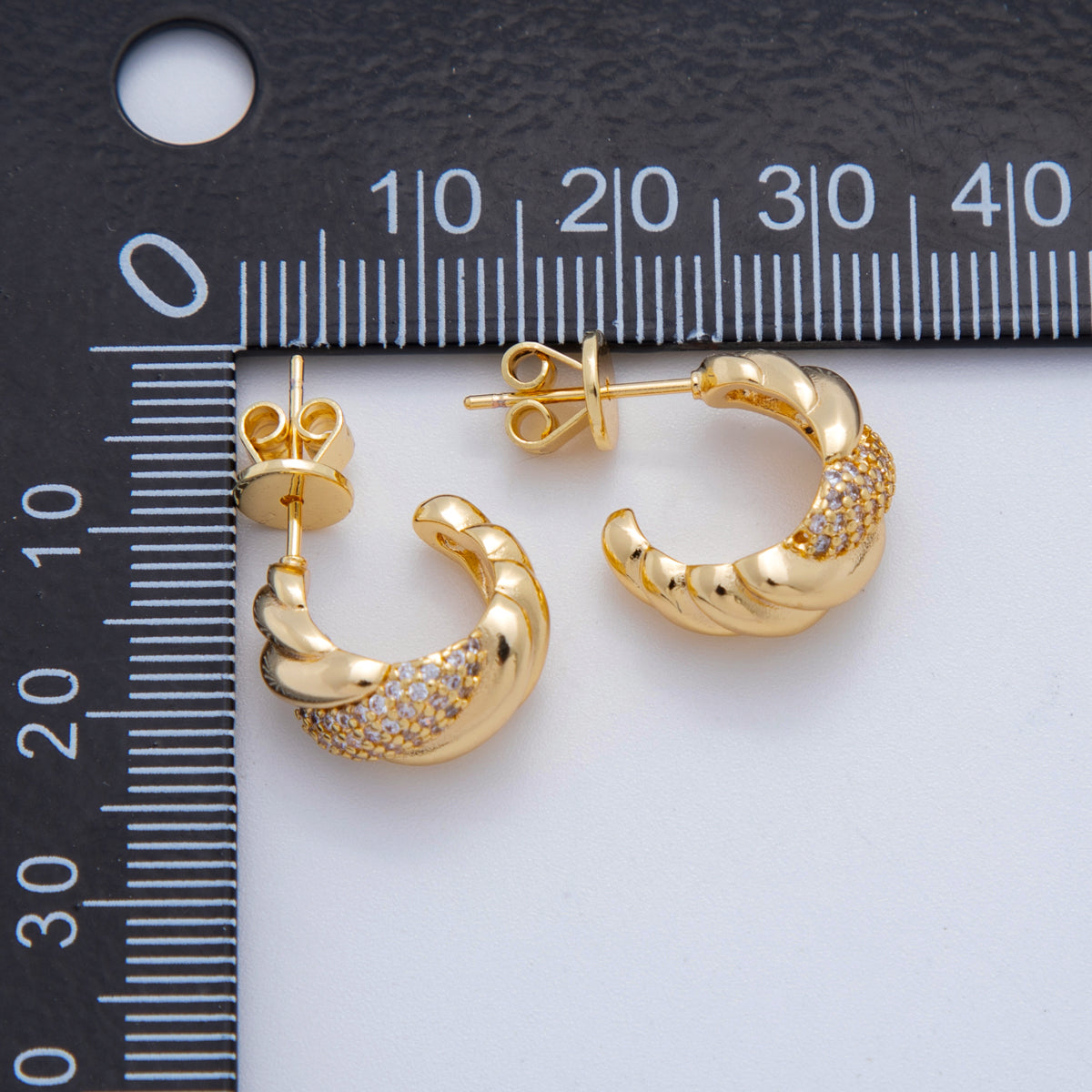 18K Gold Filled Micro Paved CZ Croissant C-Shaped Hoop Earrings in Gold and Silver | AI411 AJ152