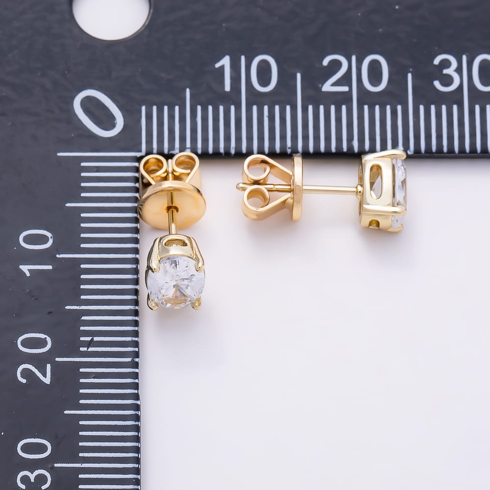 14K Gold Filled 7mm Clear CZ Oval 4-Prong Solitaire Stud Earrings | Earrings-01183