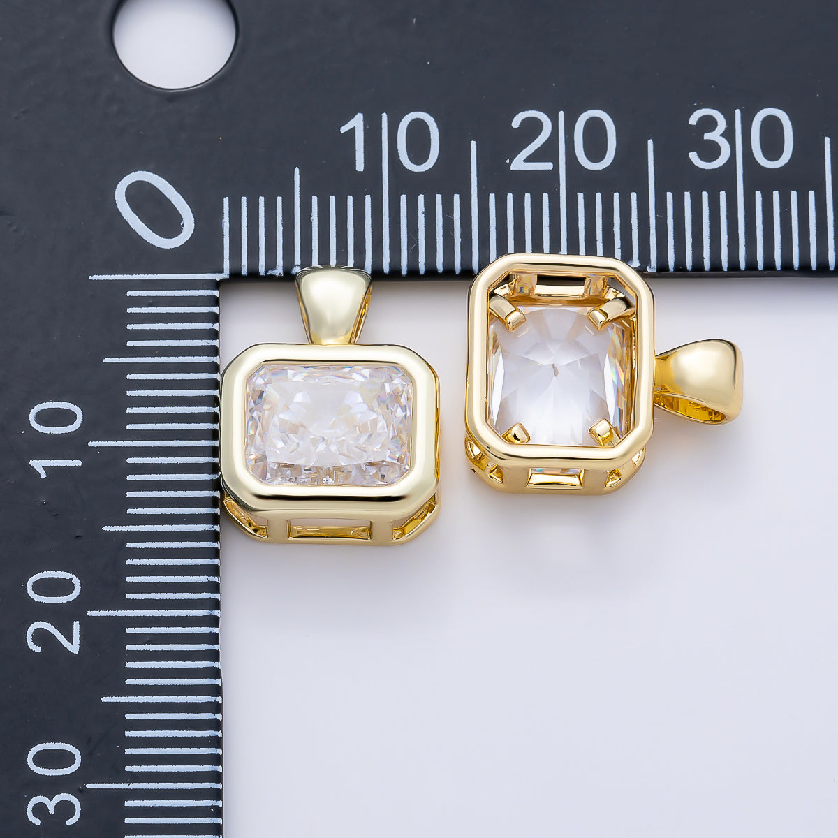 16K Gold Filled Clear CZ Baguette Round Hexagon Bezel Pendant in Gold & Silver | Charms-01081 ~ Charms-01096