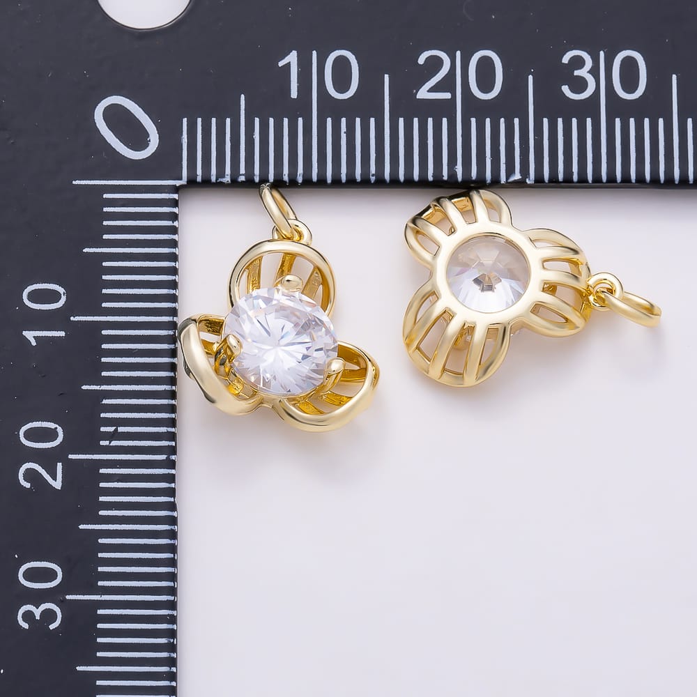 16K Gold Filled 15mm Clear CZ Round Open Triple Band Flower Charm in Gold & Silver | Charms-02270 Charms-02271
