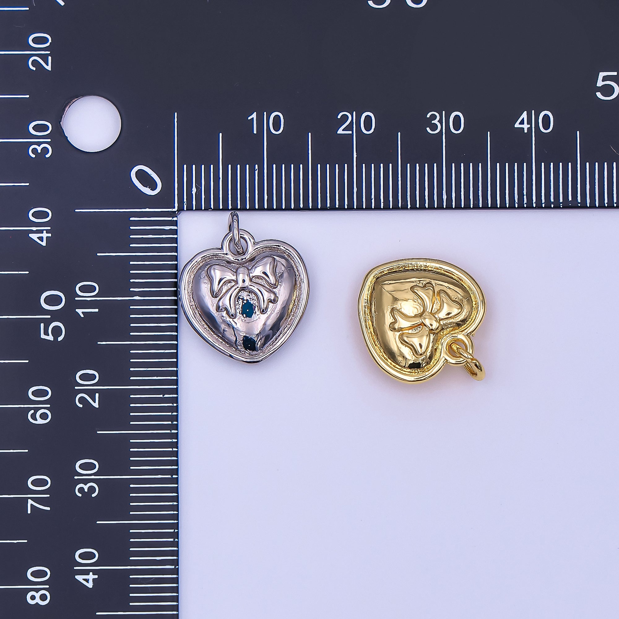 24K Gold Filled 15mm Wrapped in Love Ribbon Bow Heart Charm in Gold & Silver | AF488