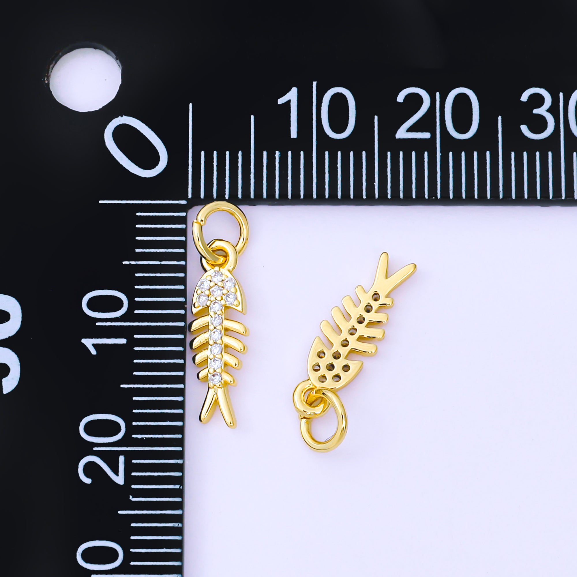 24K Gold Filled 15mm Micro Paved CZ Fancy Fishbone Dainty Charm | AJ494