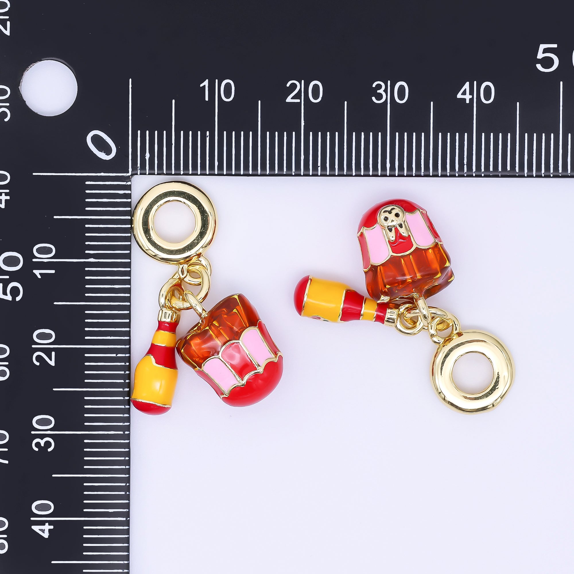 24K Gold Filled 15mm European Style Rondelle Bail Droped Enamel Ketchup Bottle & Popcorn Bucket Charm | AC1648