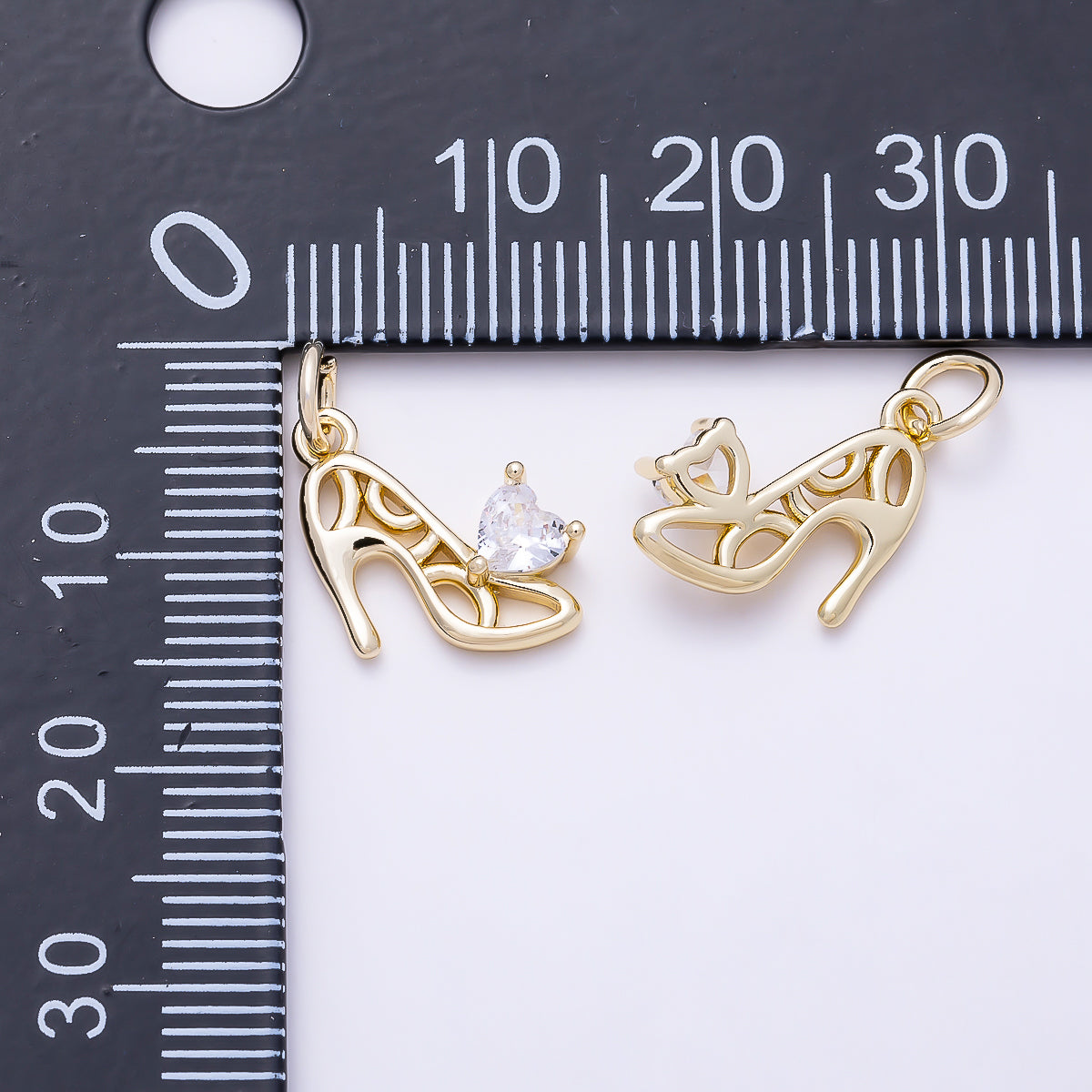 16K Gold Filled 15mm Clear Heart CZ High Heel Stiletto Shoe Charm | Charms-01641