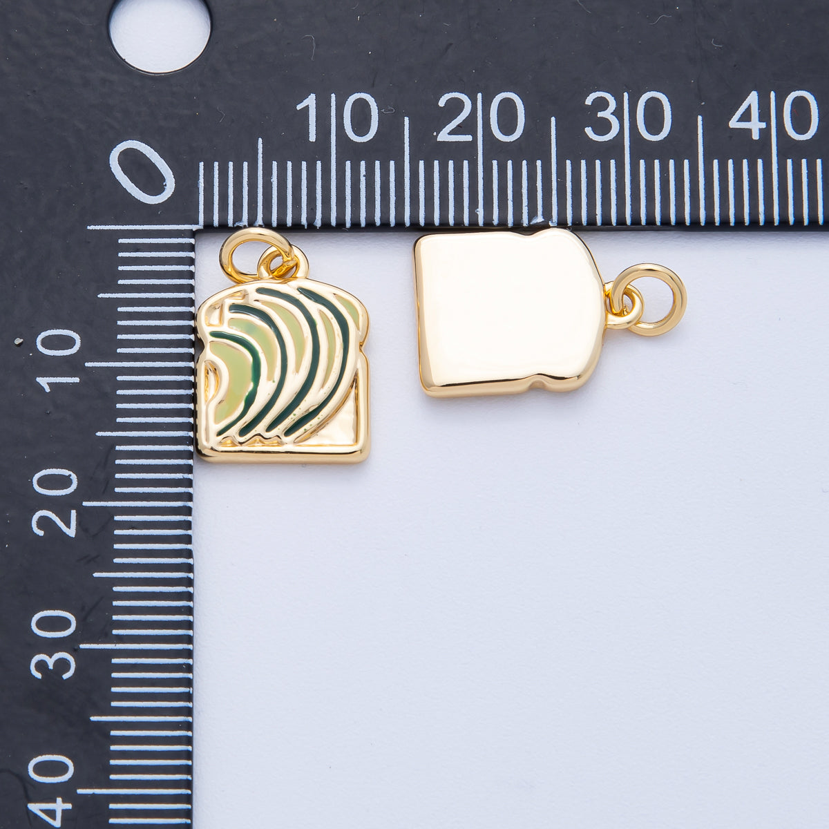 18K Gold Filled 15mm Green Avocado Toast Breakfast Enamel Charm | Charms-00022