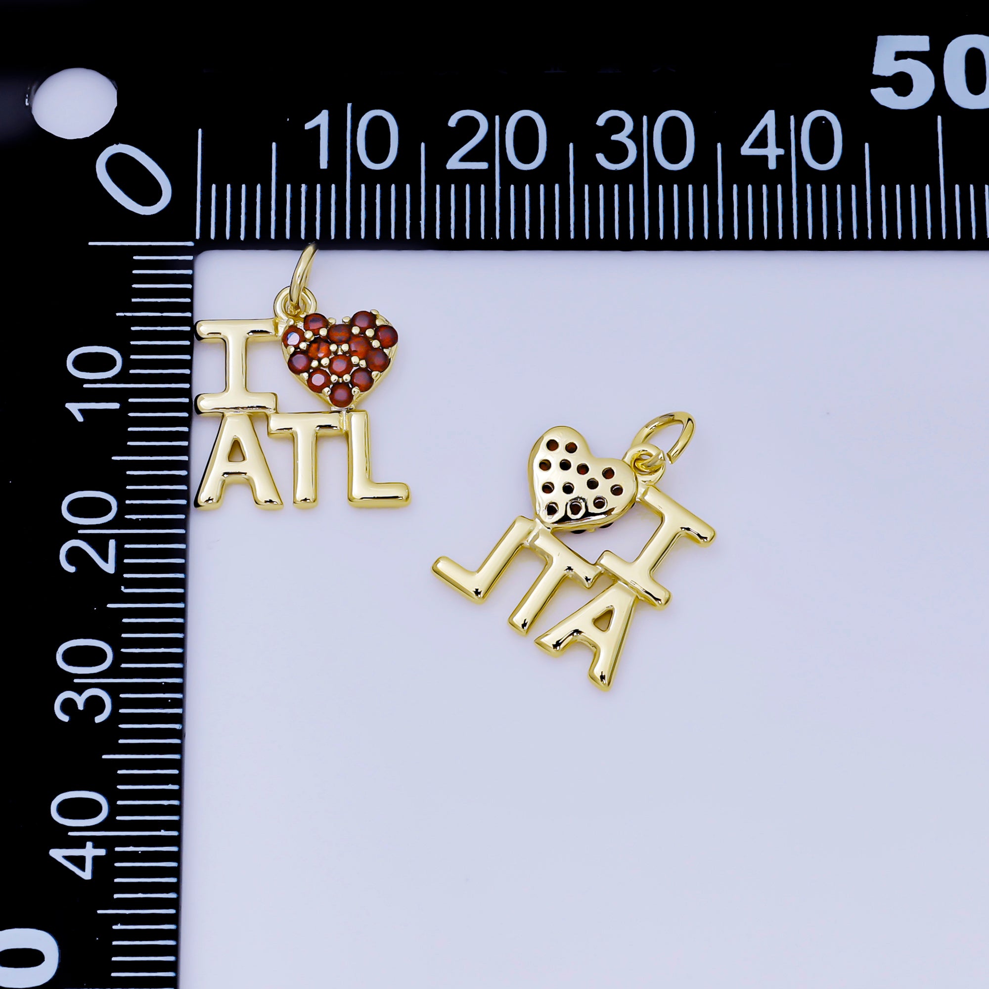 24K Gold Filled 15mm Micro Paved CZ Heart-Shaped I Love Atlanta Charm | AJ-456