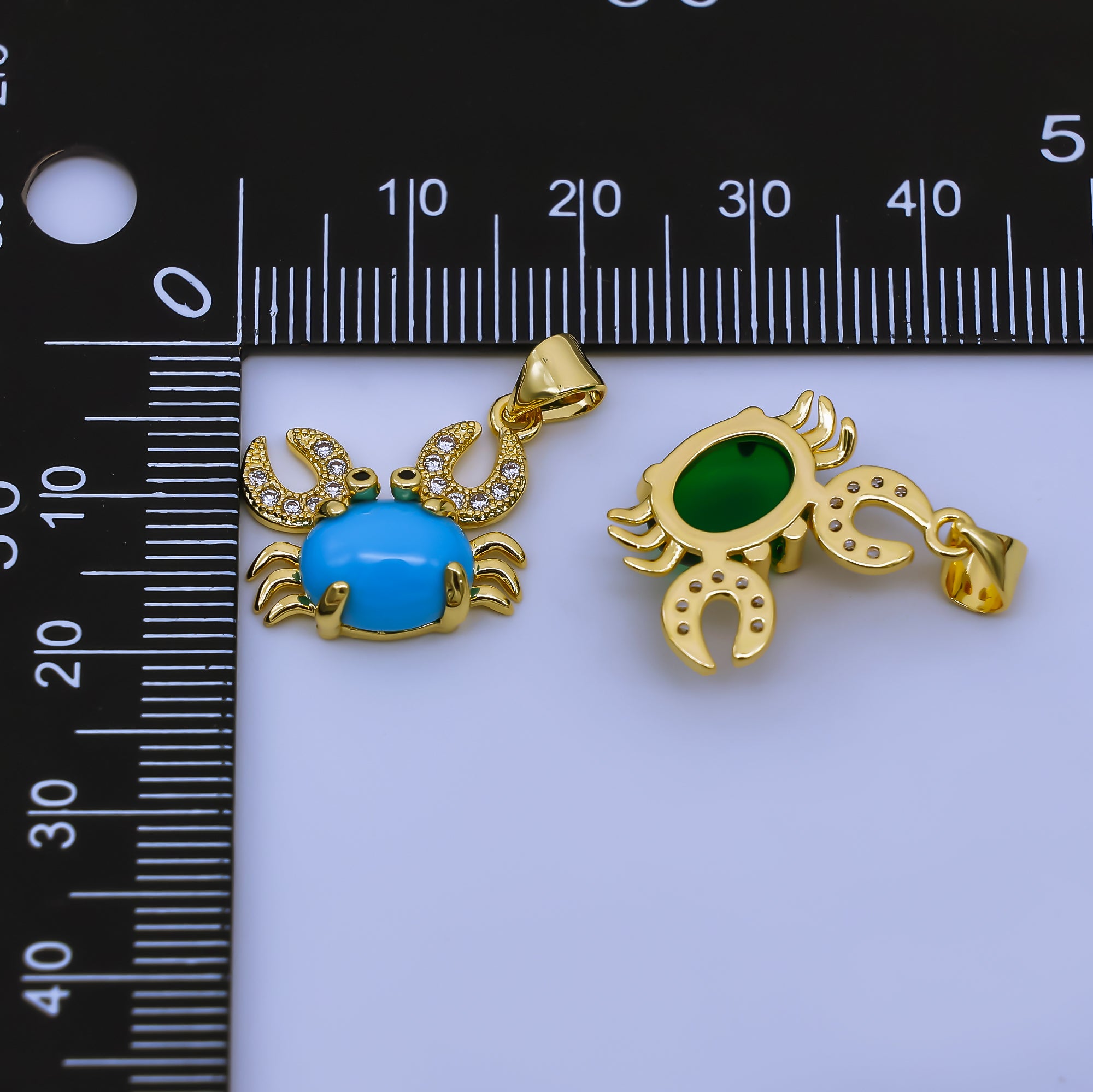 24K Gold Filled 15mm Blue Enamel Sea Life Crab Animal Pendant | AH-529