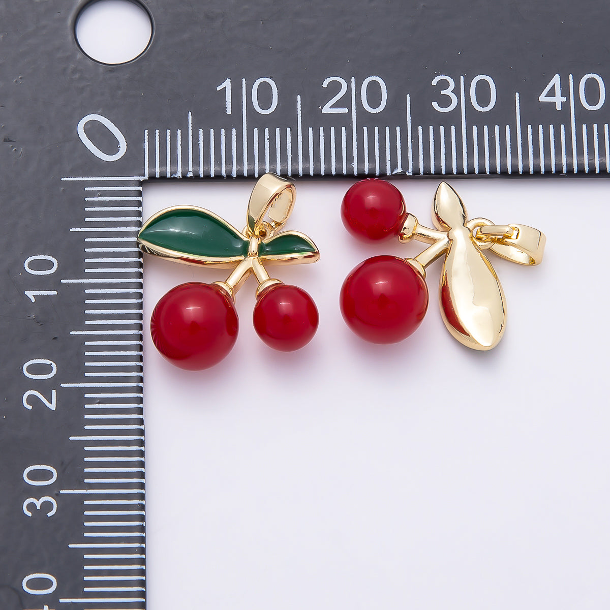 16K Gold Filled 17mm Red Enamel Cherry Fruit Pendant | Charms-01039