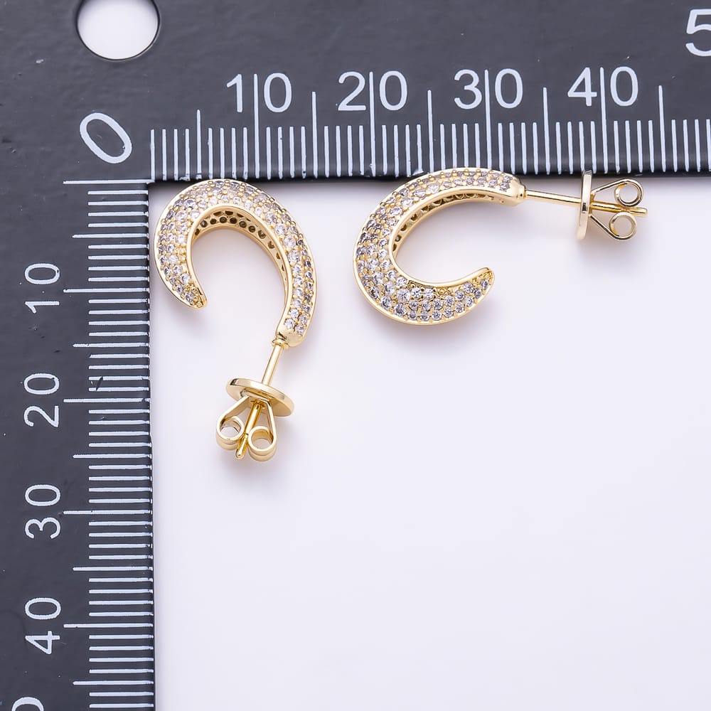 16K Gold Filled 24mm Micro Paved CZ Thin Dome J-Shaped Hoop Earrings | Earrings-01093