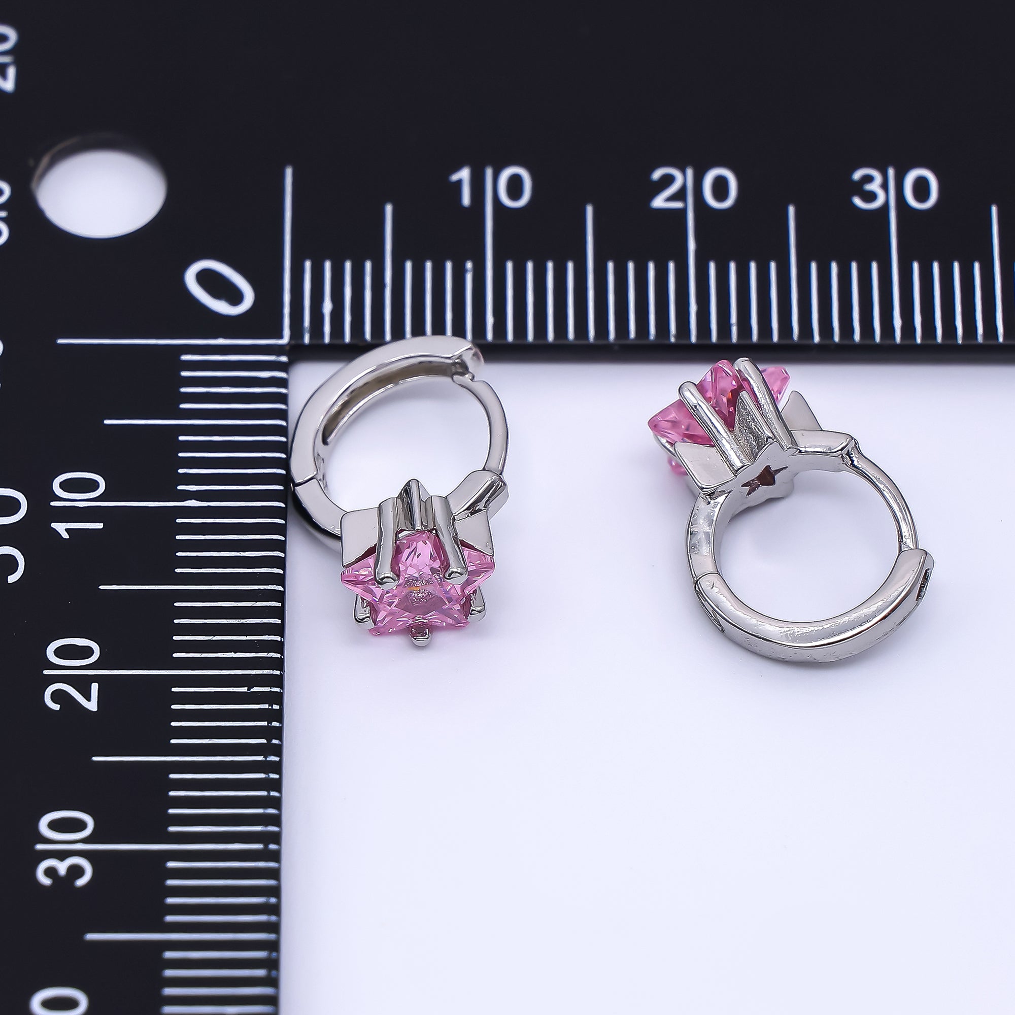 24K Gold Filled Clear & Pink CZ Star Huggie Hoops Earrings in Gold & Silver | AI-449 AI-450 AI-453 AI-454