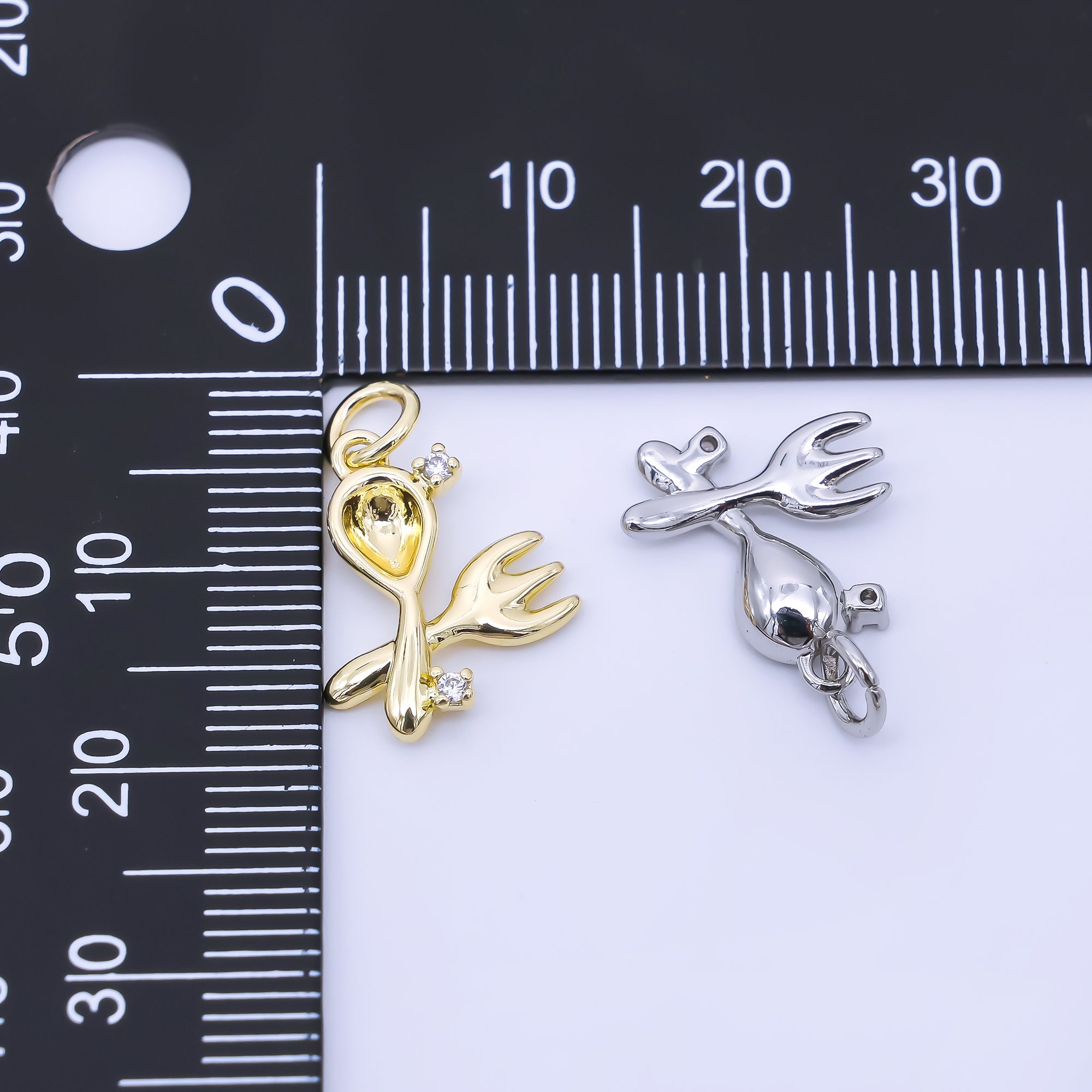 14K Gold Filled 16mm Twin Oval CZ Spoon, Fork Kitchen Utensils Charm | AF1292
