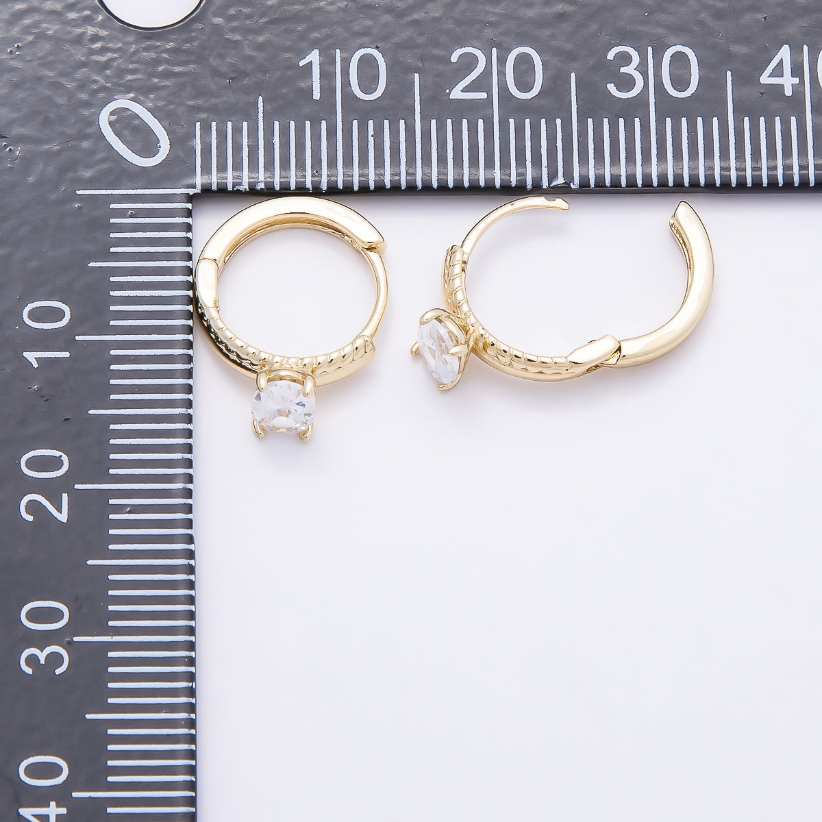 16K Gold Filled 12mm Clear Oval CZ Solitaire Half Croissant Cartilage Huggie Earrings | Earrings-00448