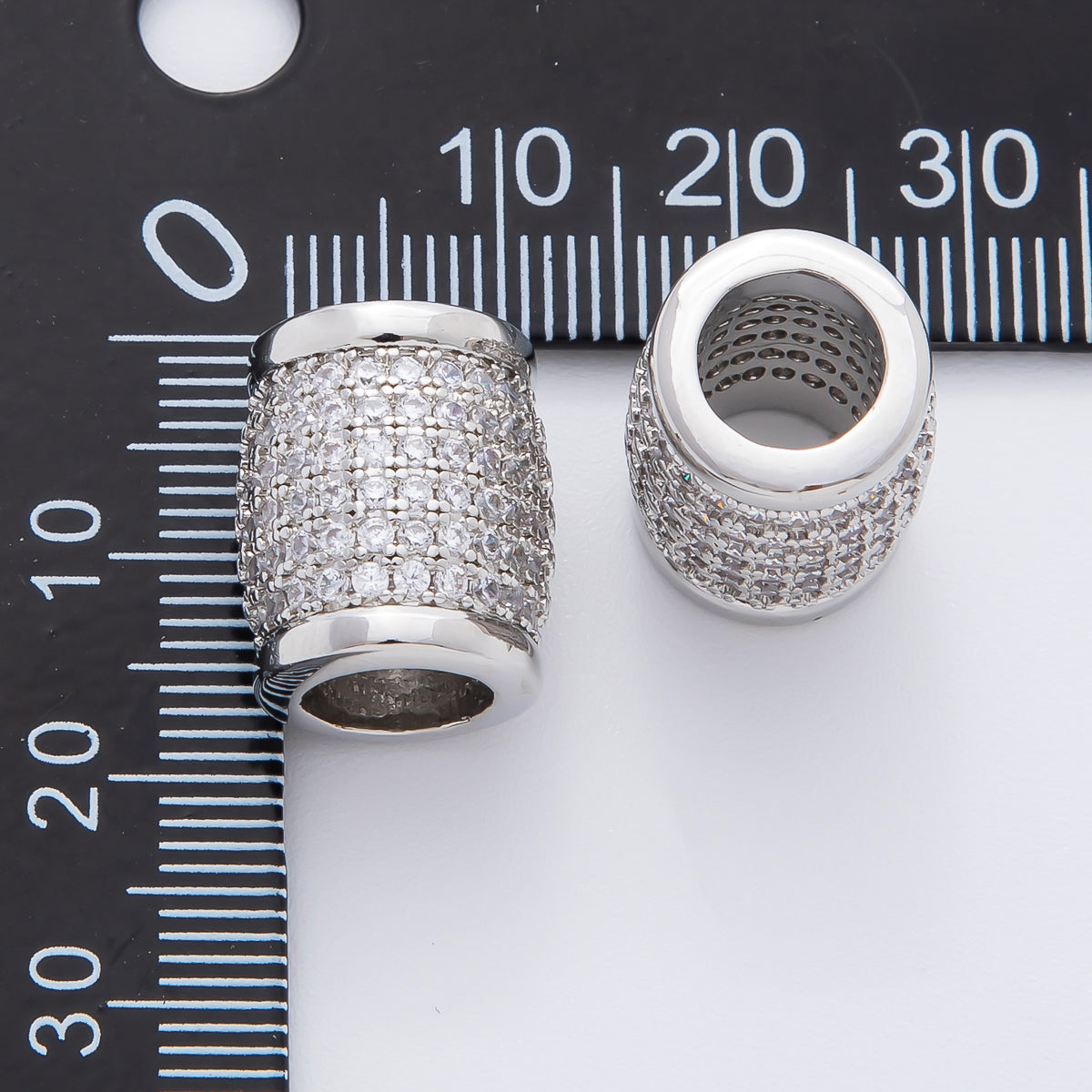 18K Gold Filled 16mm Micro Paved CZ Big Barrel Tube Slider Bead Spacer in Gold & Silver | AF-A1066