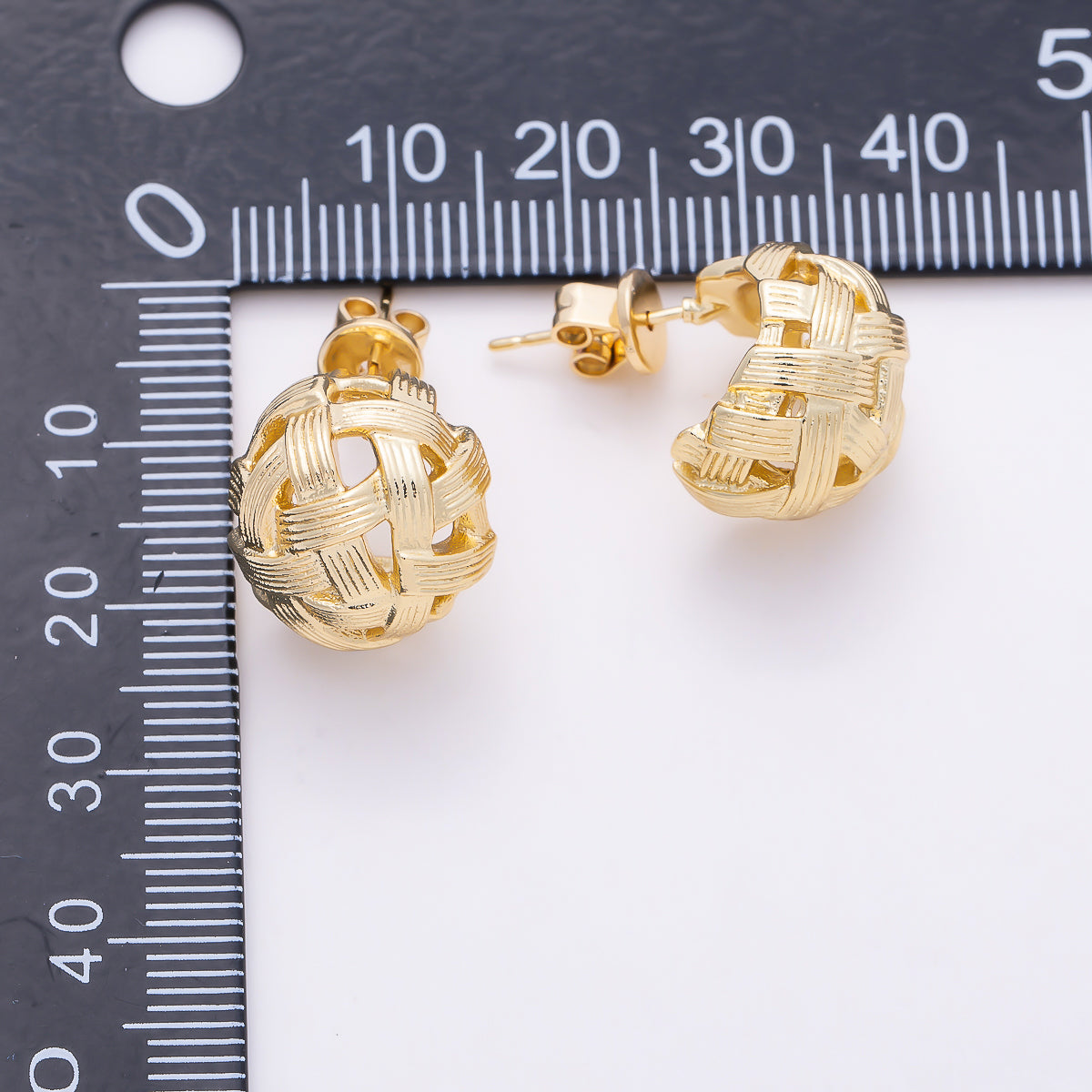 16K Gold Filled 24mm Chunky Woven Openwork Dome C-Hoop Earrings | Earrings-00794