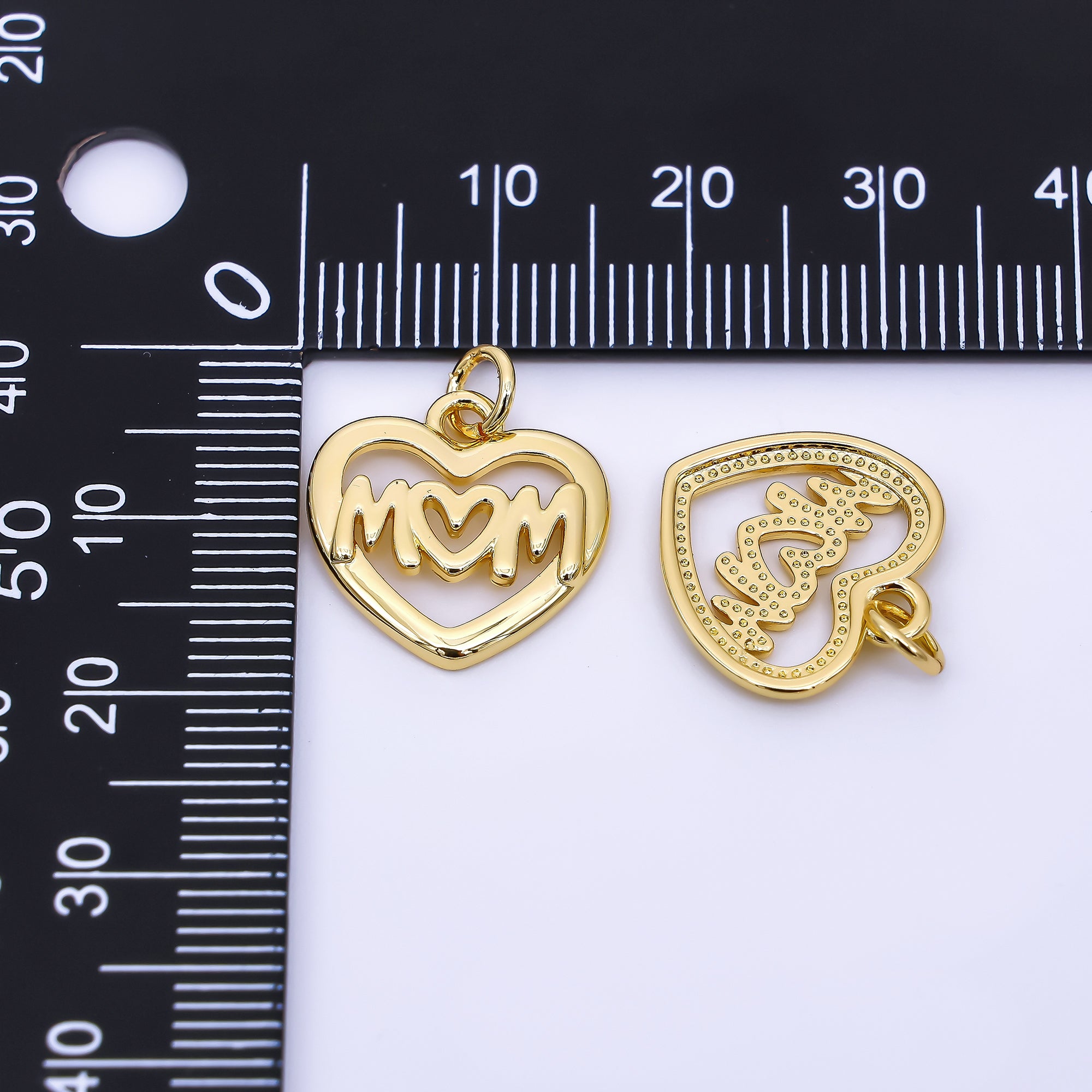 24K Gold Filled 16mm Mother's Day Mom Heart Charm | AH-559