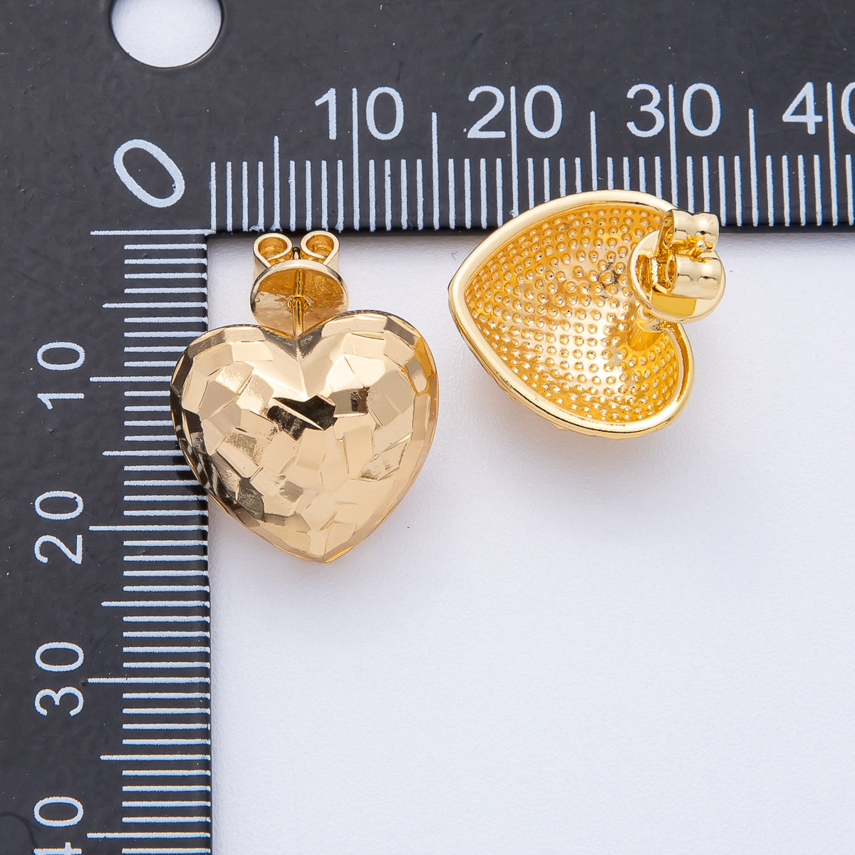 18K Gold Filled 15.5mm Multifaceted Heart Stud Earrings | AD1689