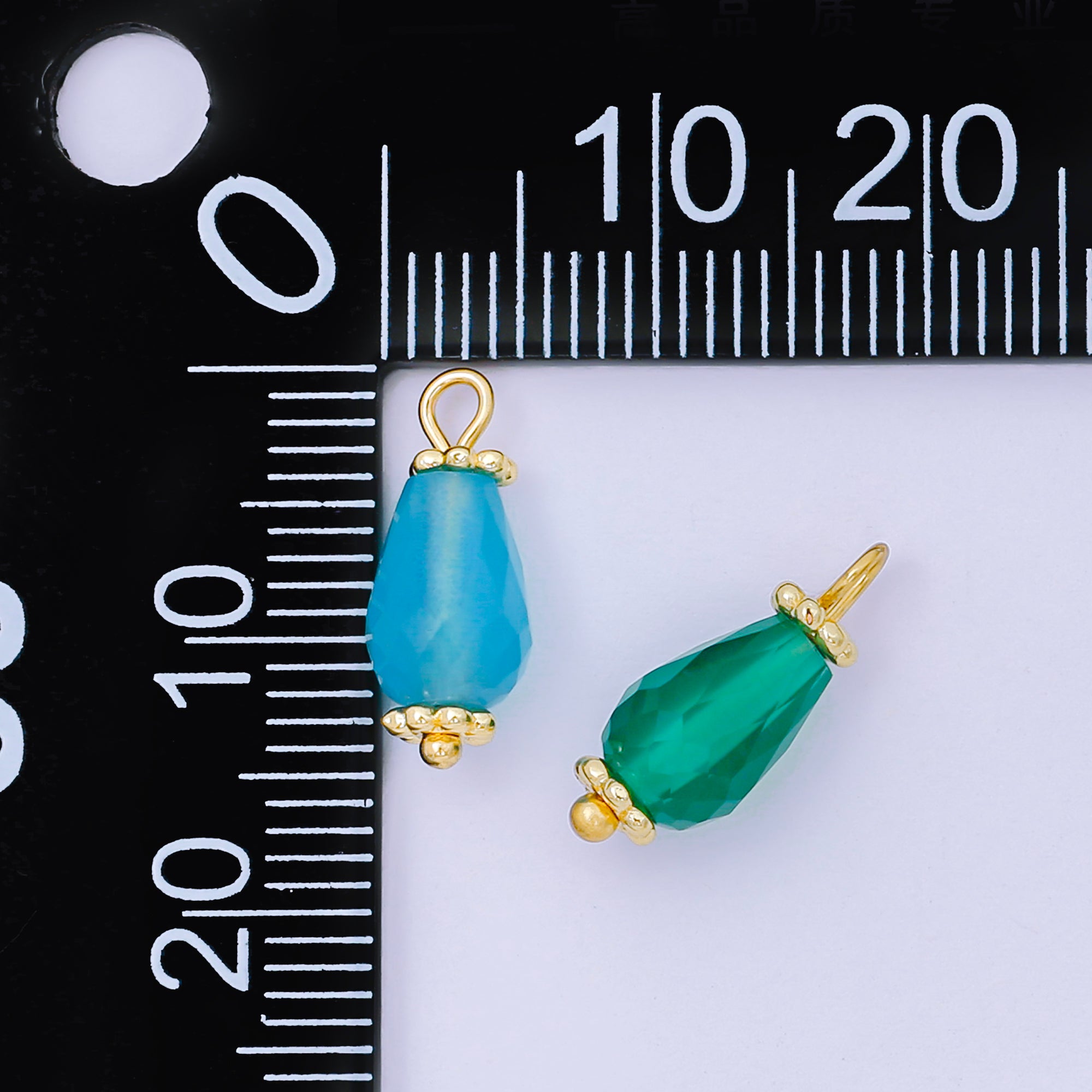 24K Gold Filled 15.5mm Acrylic Art Pastel Paradise Teardrop Charm in Pink, Blue, & Green | AH-657 AH-658