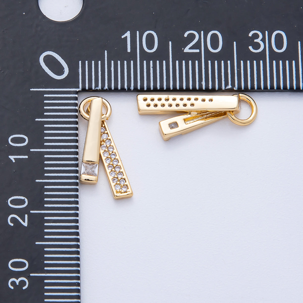 18K Gold Filled 16mm Clear Micro Paved CZ Zipper Pull Ribbon Tie Bar Minimalist Charm | AK183