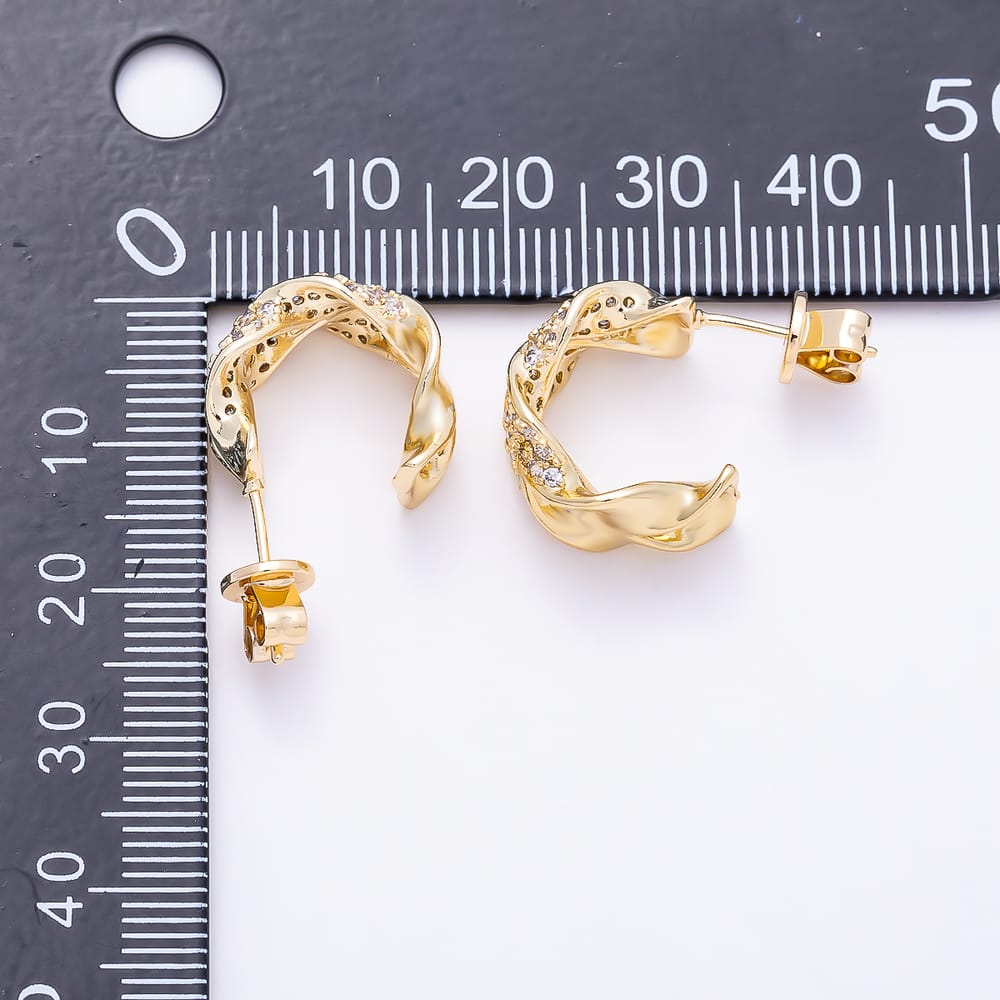 16K Gold Filled 25mm Micro Paved CZ Intertwined Leaf C-Hoops Earrings| Earrings-00943