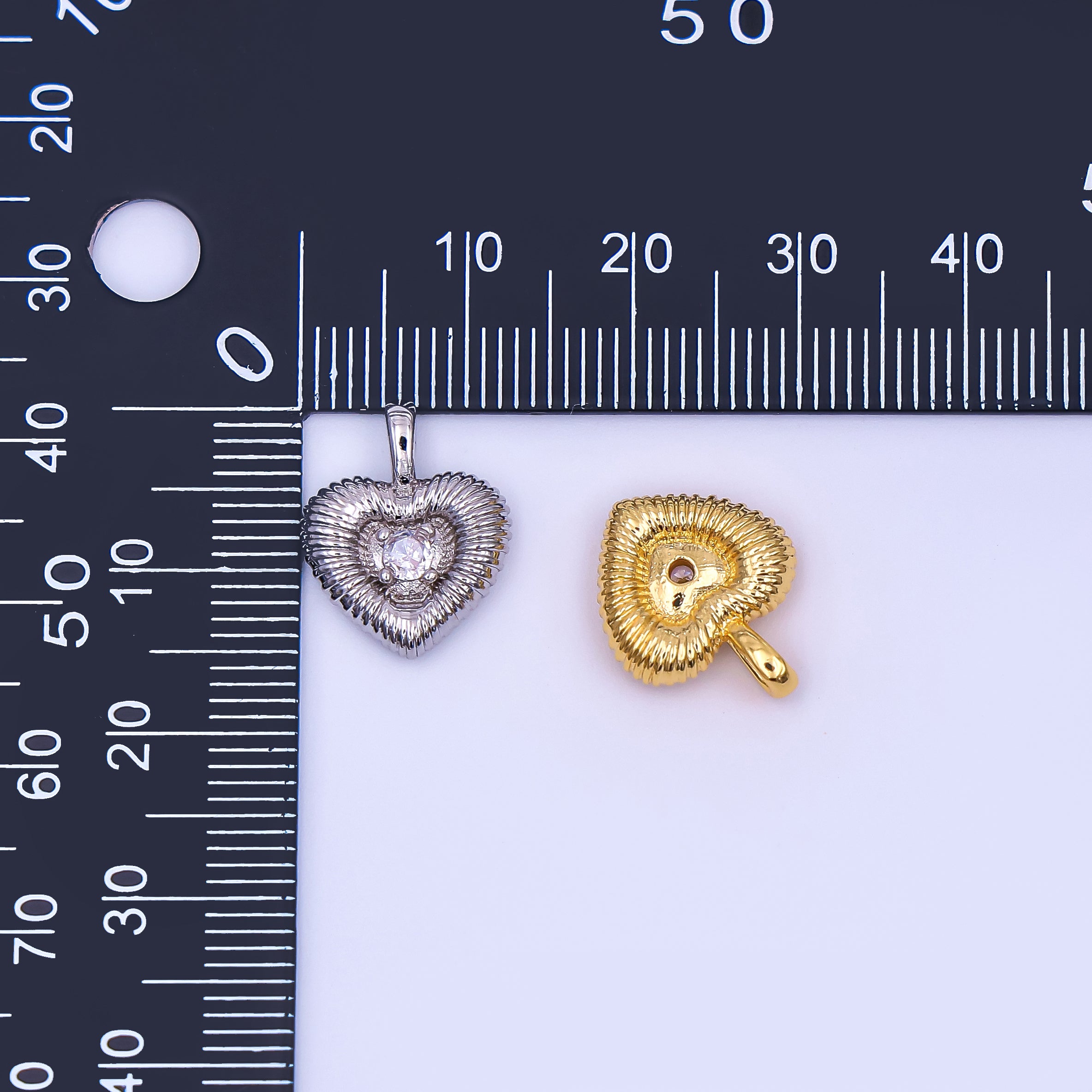 24K Gold Filled 16mm Round CZ Swirly Textured Heart Pendant in Gold & Silver | AH464