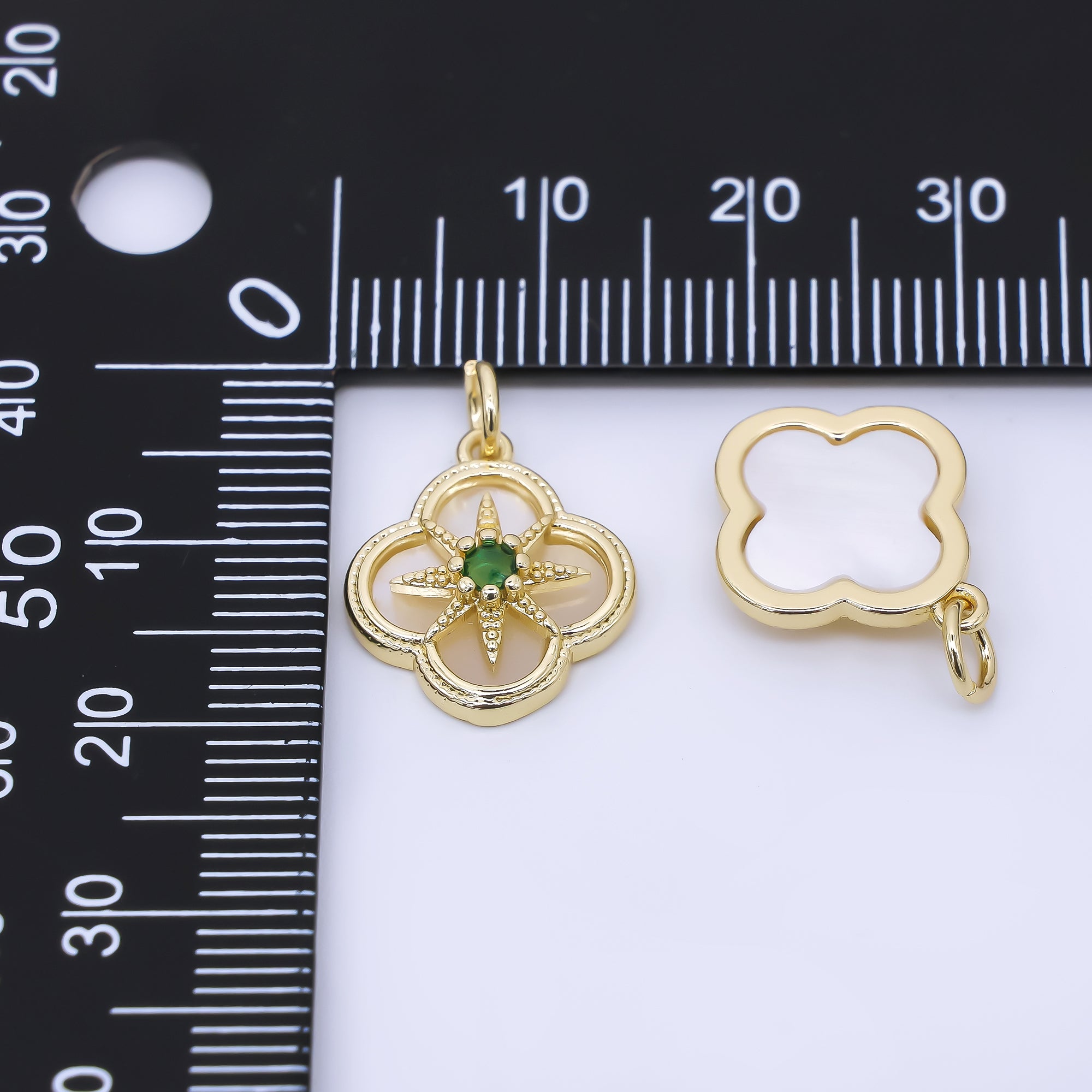 24K Gold Filled 16mm Green Round CZ Lucky Clover Northern Star Charm | AF1275