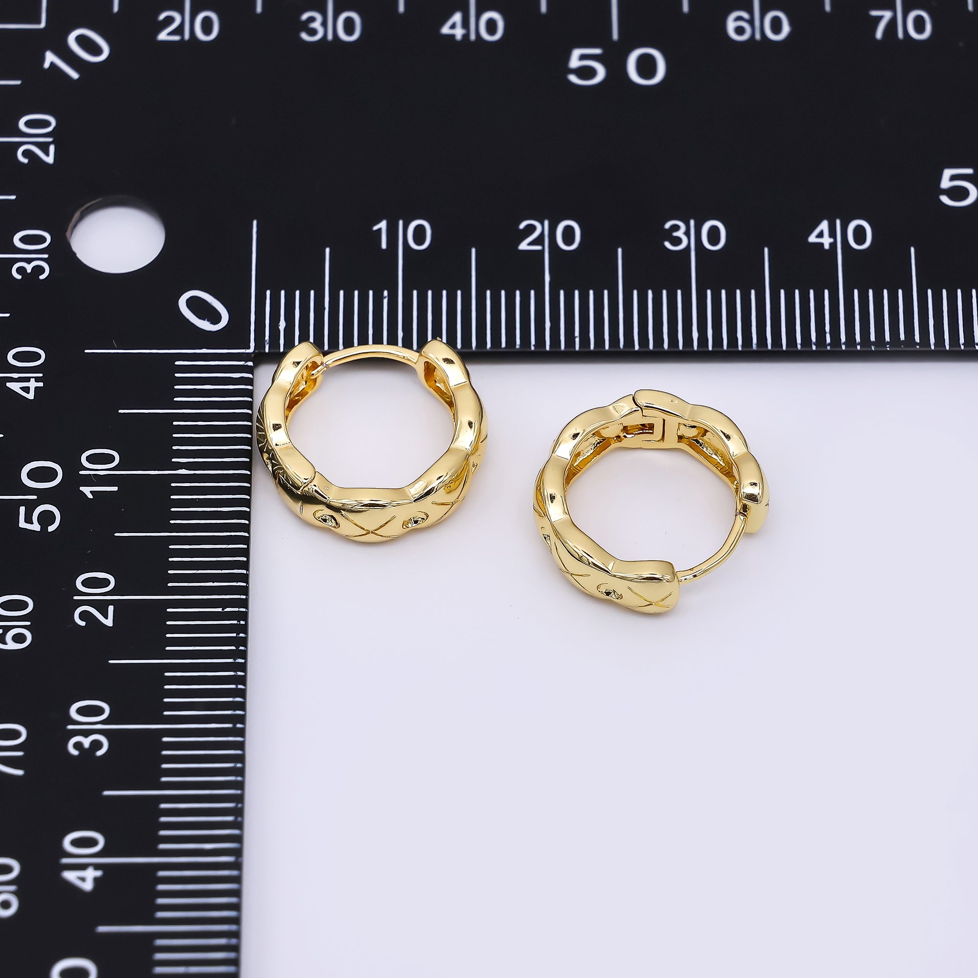 24K Gold Filled Simple Wavy Textured Lever Back Huggie Hoops Earrings | AJ-062