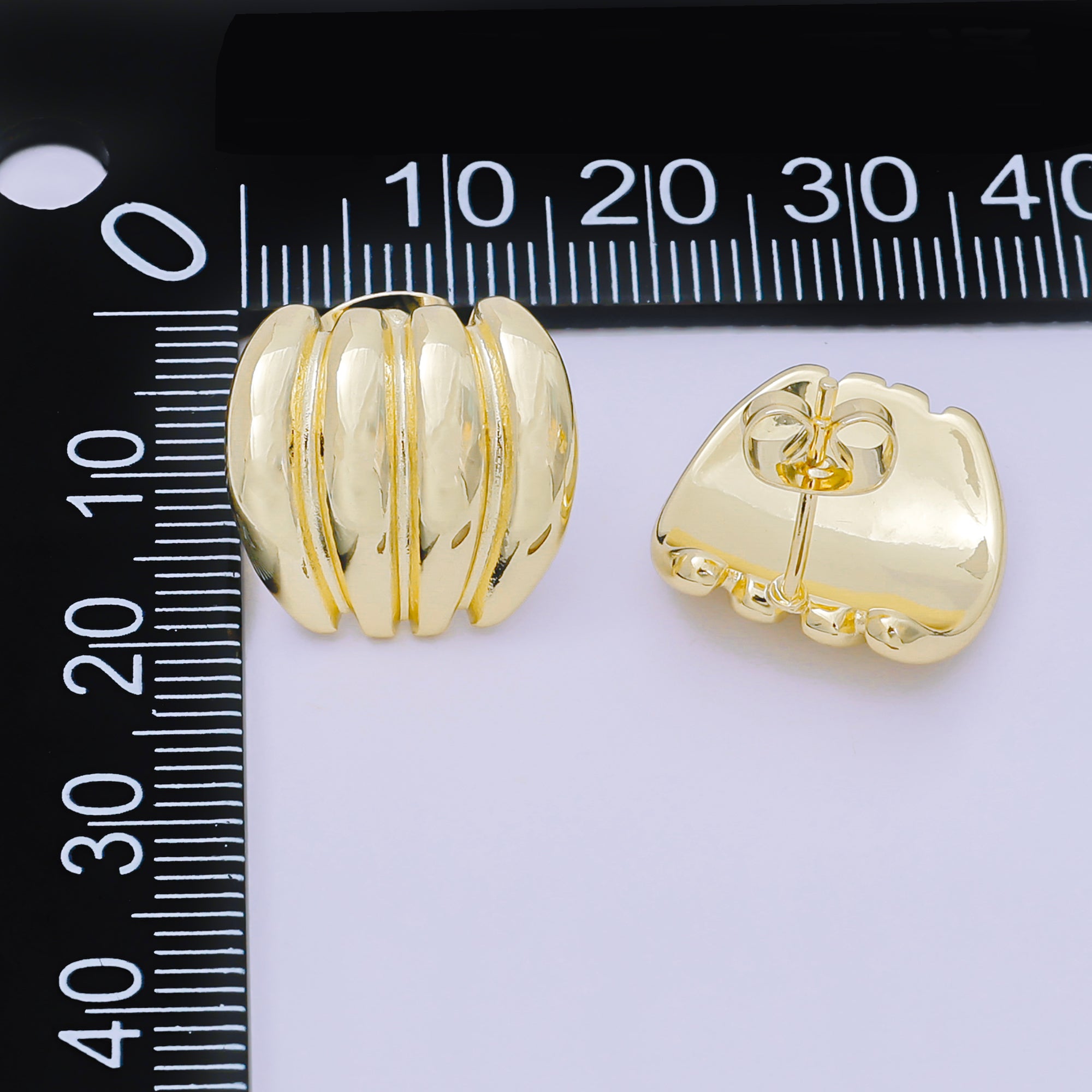 24K Gold Filled 4-Stripes Dome C-Shape Studs Earrings in Gold & Silver | AJ-111 AJ-112