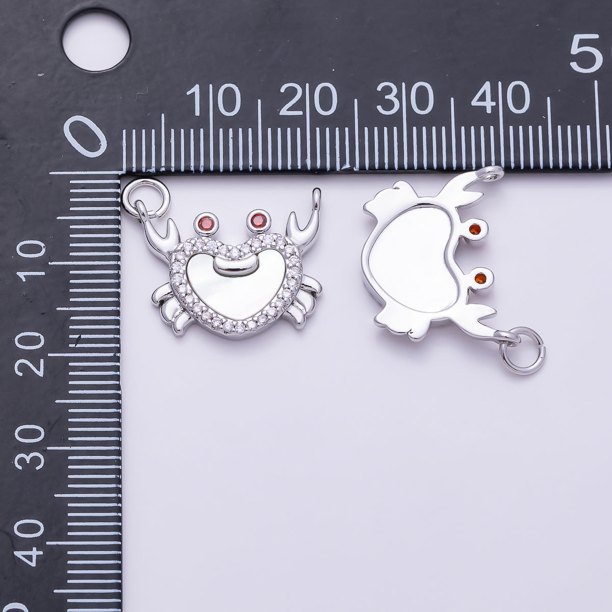 16K Gold Filled 19mm Clear Micro Paved CZ Mother of Pearl Crab Beach Ocean Charm | Charms-02039 - Charms-02040