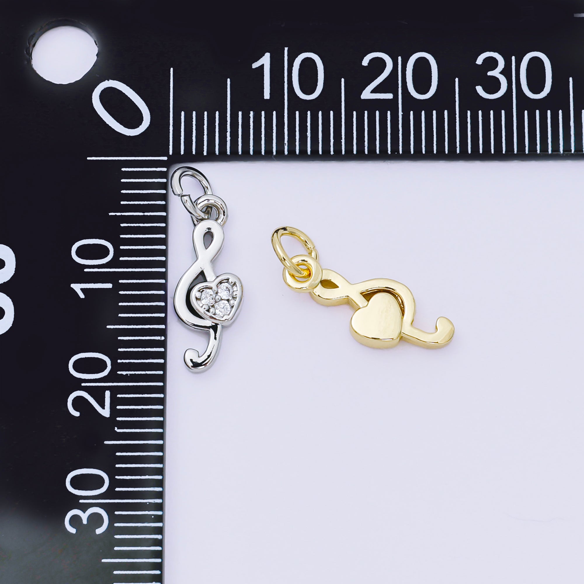 24K Gold Filled 16mm Micro Paved CZ The Symphony of Love Charm Music Notes G Clef in Gold & Silver | AH555