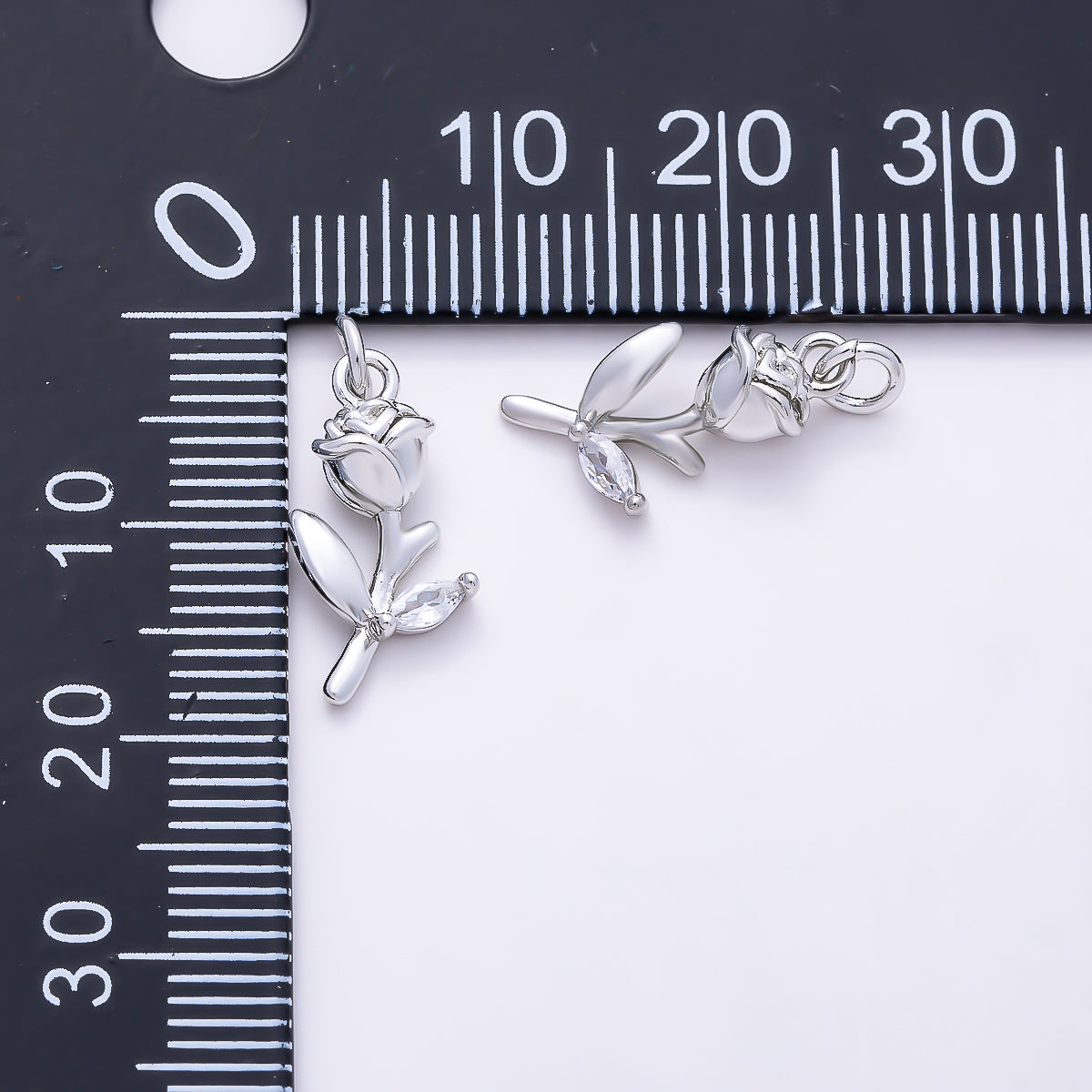 Silver 15mm Marquise CZ Leaf Rose Flower 3D Multidimensional Charm | Charms-01518