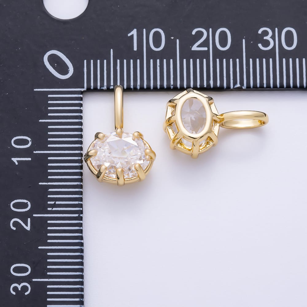 16K Gold Filled 16mm Oval East West Clear CZ Georgian Set Bezel Solitaire Pendant in Gold & Silver | Charms-02412 Charms-02413