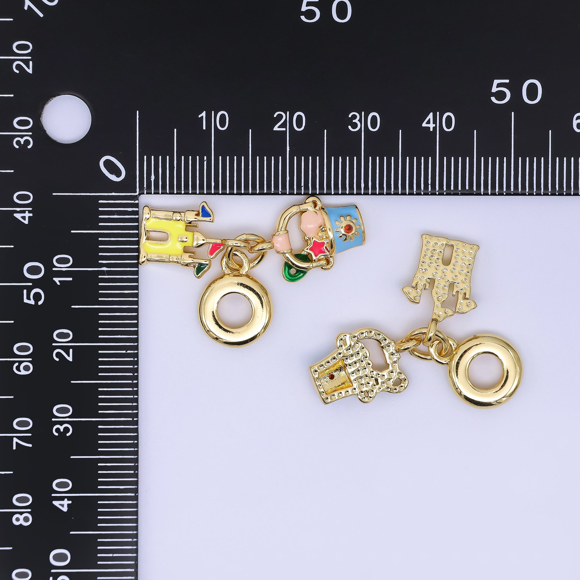 24K Gold Filled 16mm Sandcastles, Sand Bucket Beach Set Rondelle Drop Charm | AC1635