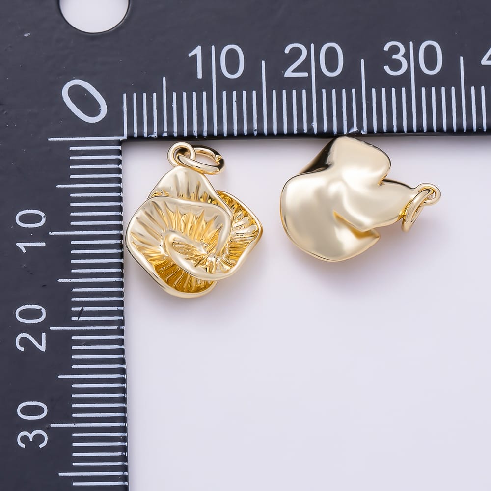 16K Gold Filled 16mm Organic 3D Wavy Mushroom Ribbed Charm | Charms-02142 - Charms-02143
