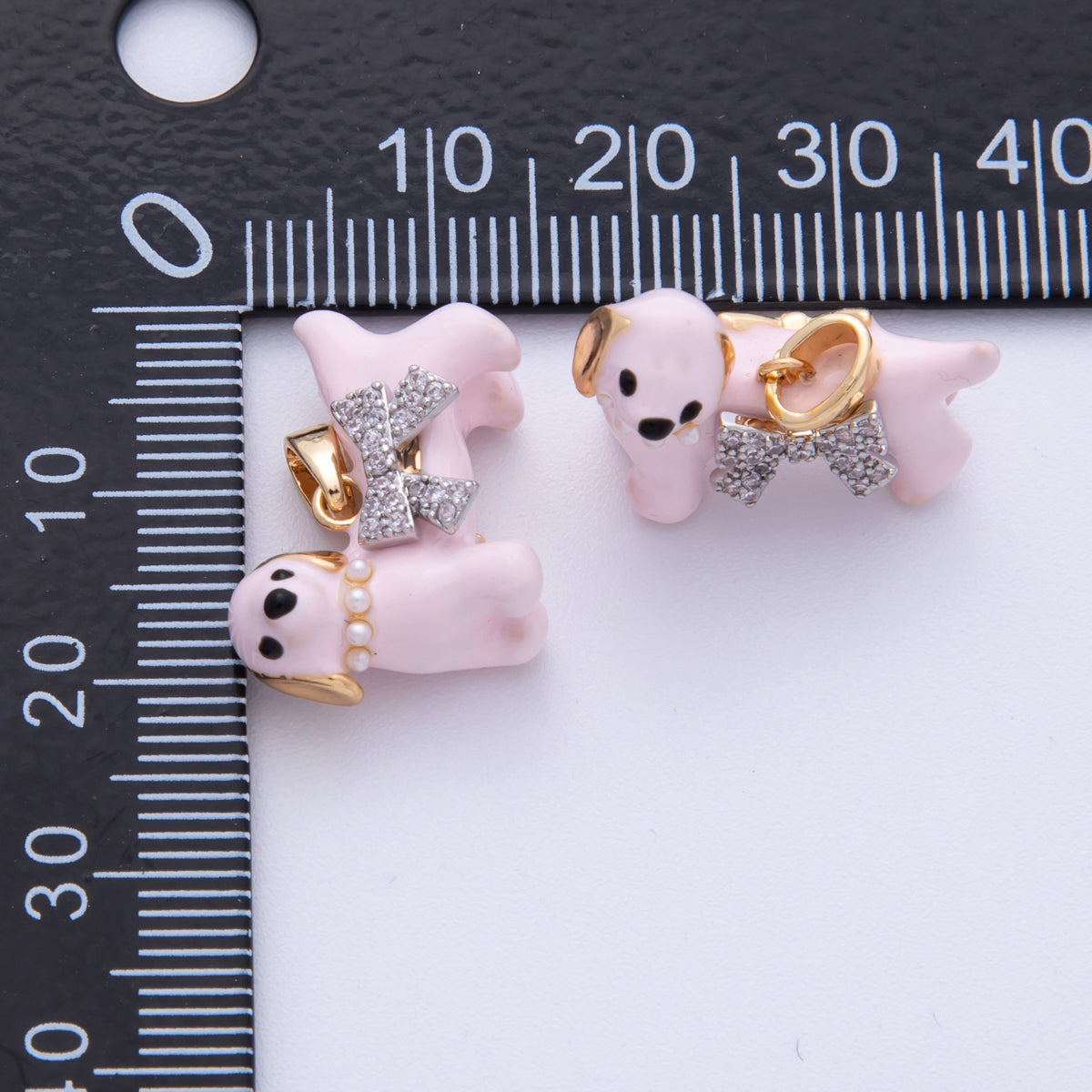 18K Gold Filled 16mm Micro Paved CZ Shell Pearl Pink Dog Pet 3D Multidimensional Pendant | Charms-00113