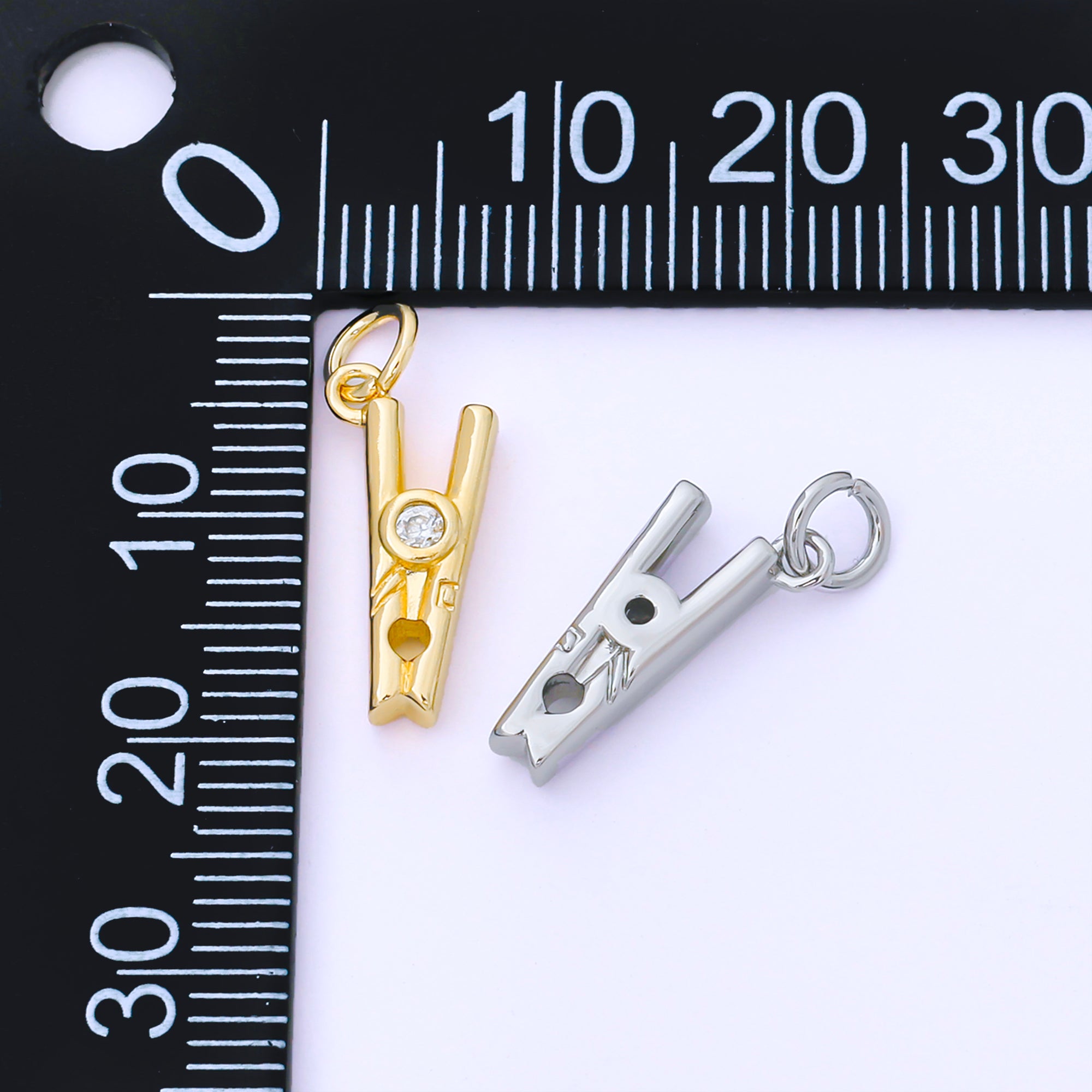 24k Gold Filled Clothespin with CZ Tiny Charm | AF1550