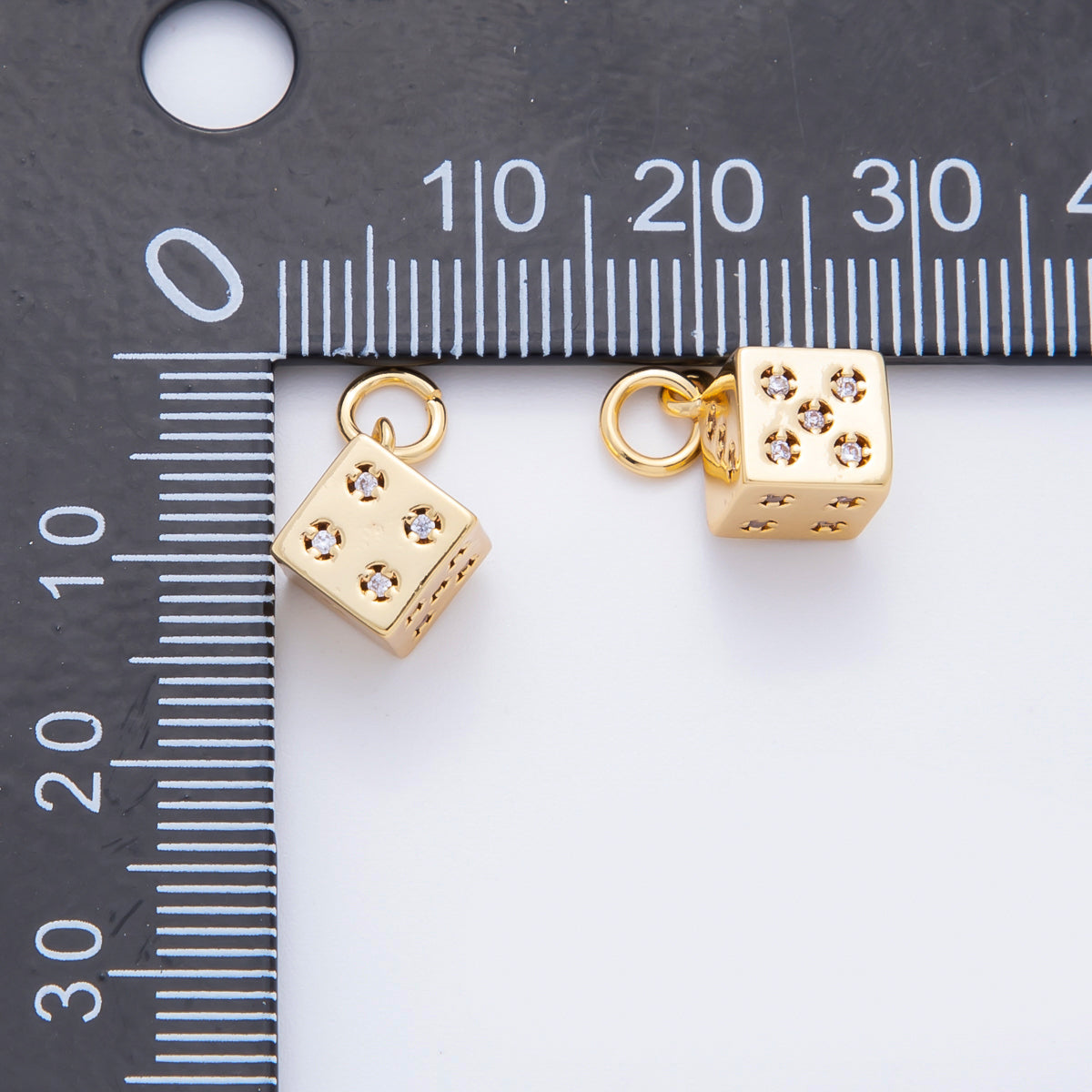 18K Gold Filled 16mm Micro Paved CZ Lucky Number Dice Add-On Jewelry Charm | E429