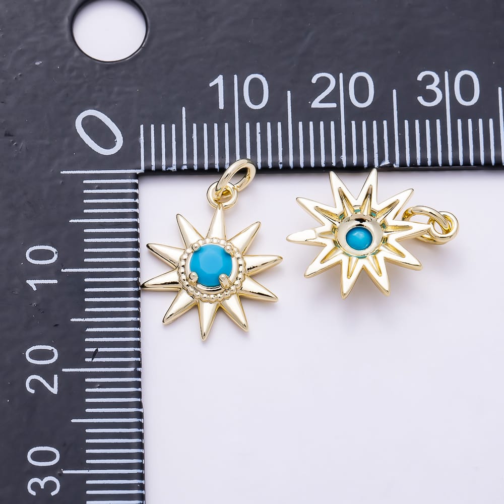 16K Gold Filled 16mm Turquoise CZ Celestial 10-Point Sunburst Charm | Charms-02167
