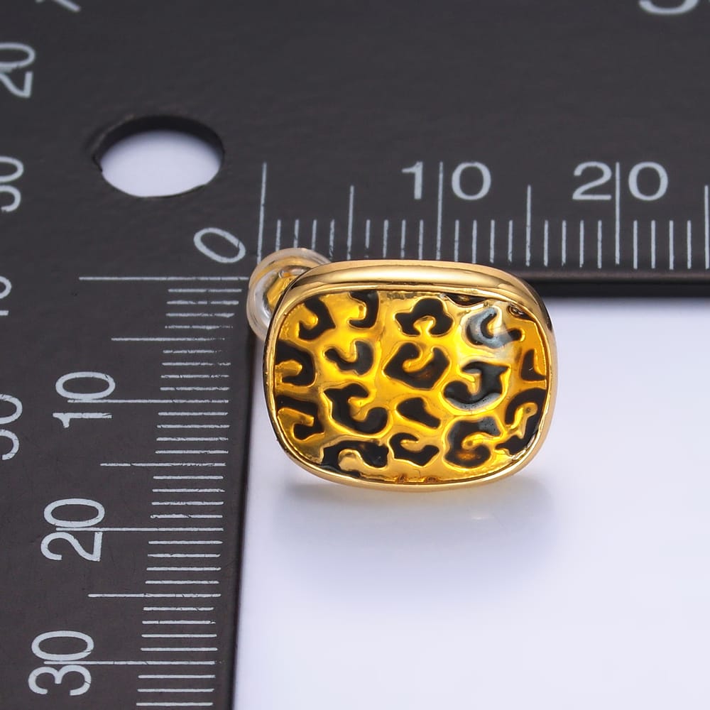 24K Gold Filled Cheetah Print Rectangular Animal Print Stud Earrings | AB781