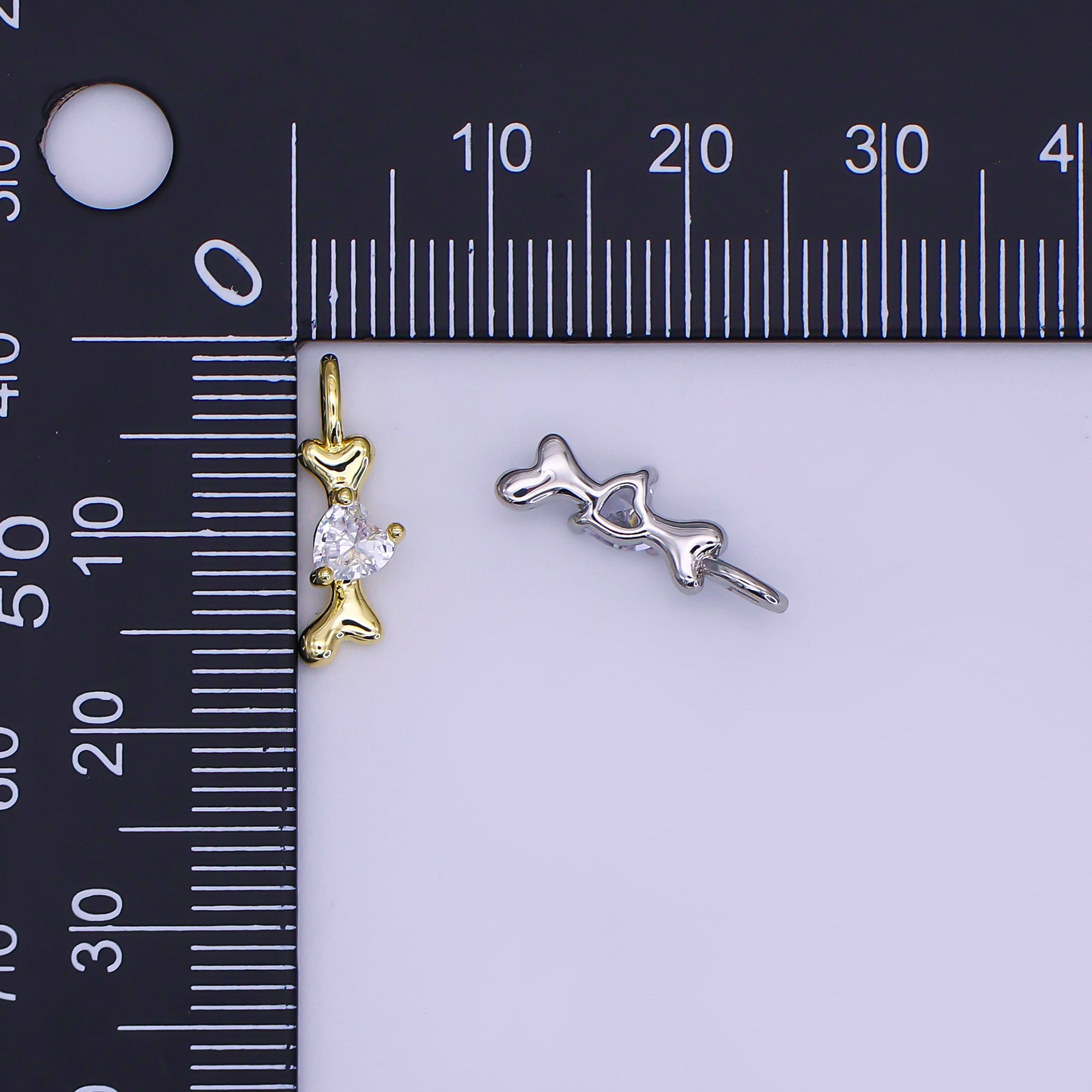 24K Gold Filled 16mm Heart Shaped CZ Melted Heart Bone Charm in Gold & Silver | AH483