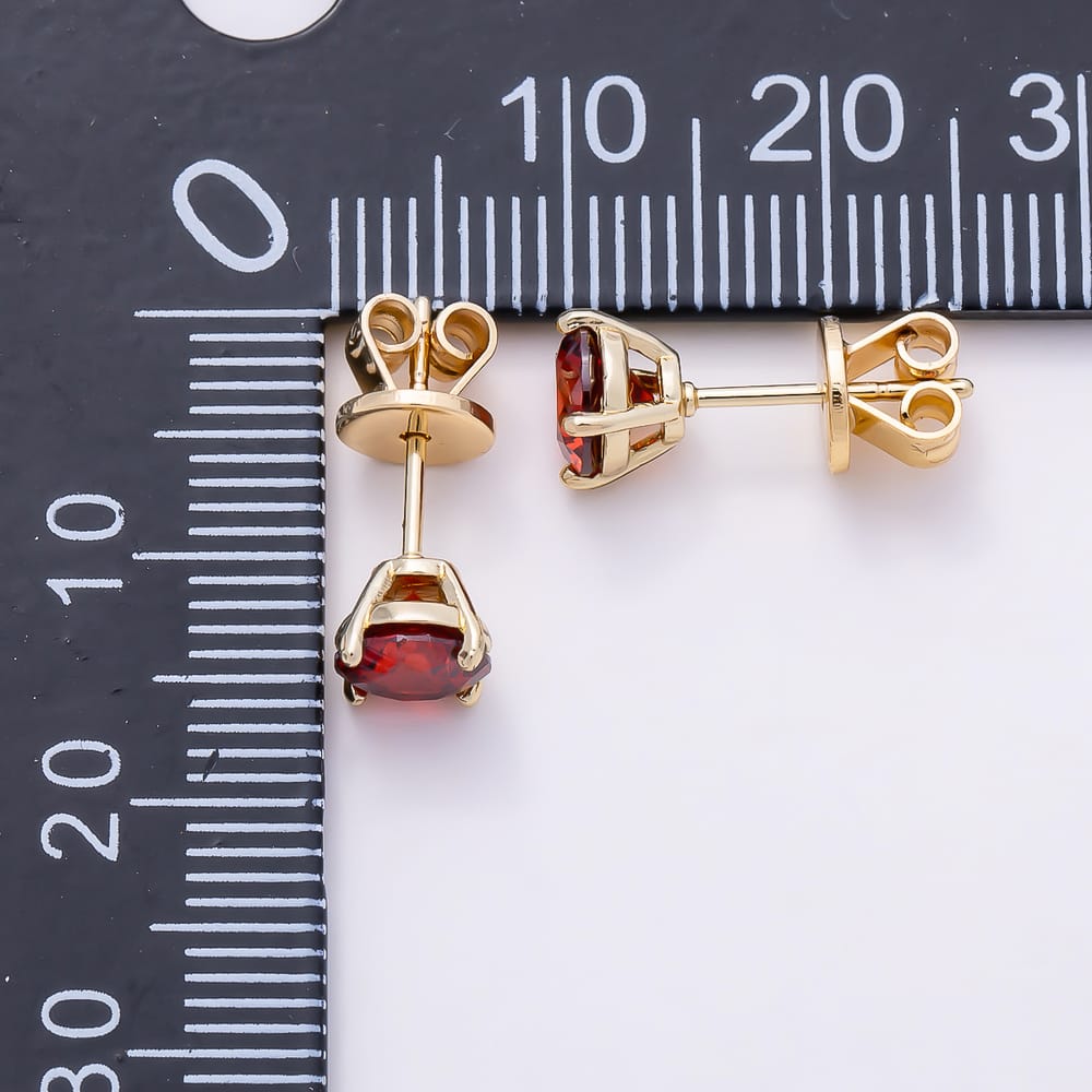 14K Gold Filled 6mm Red, Black, Purple CZ Round 4-Prong Solitaire Stud Earrings | Earrings-01185 ~ Earrings-01192