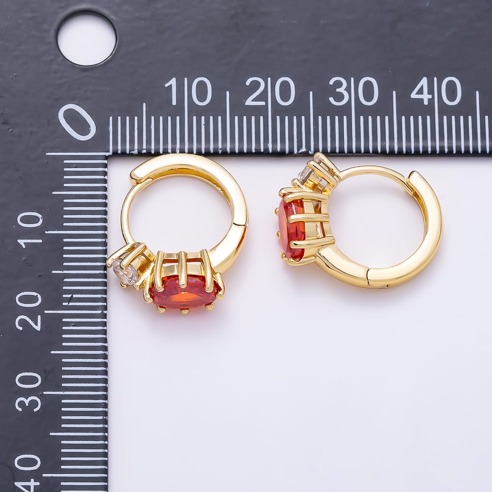 16K Gold Filled 16mm Colorful CZ Solitaire Oval Huggie Hoop Earrings | Earrings-01030 - Earrings-01035