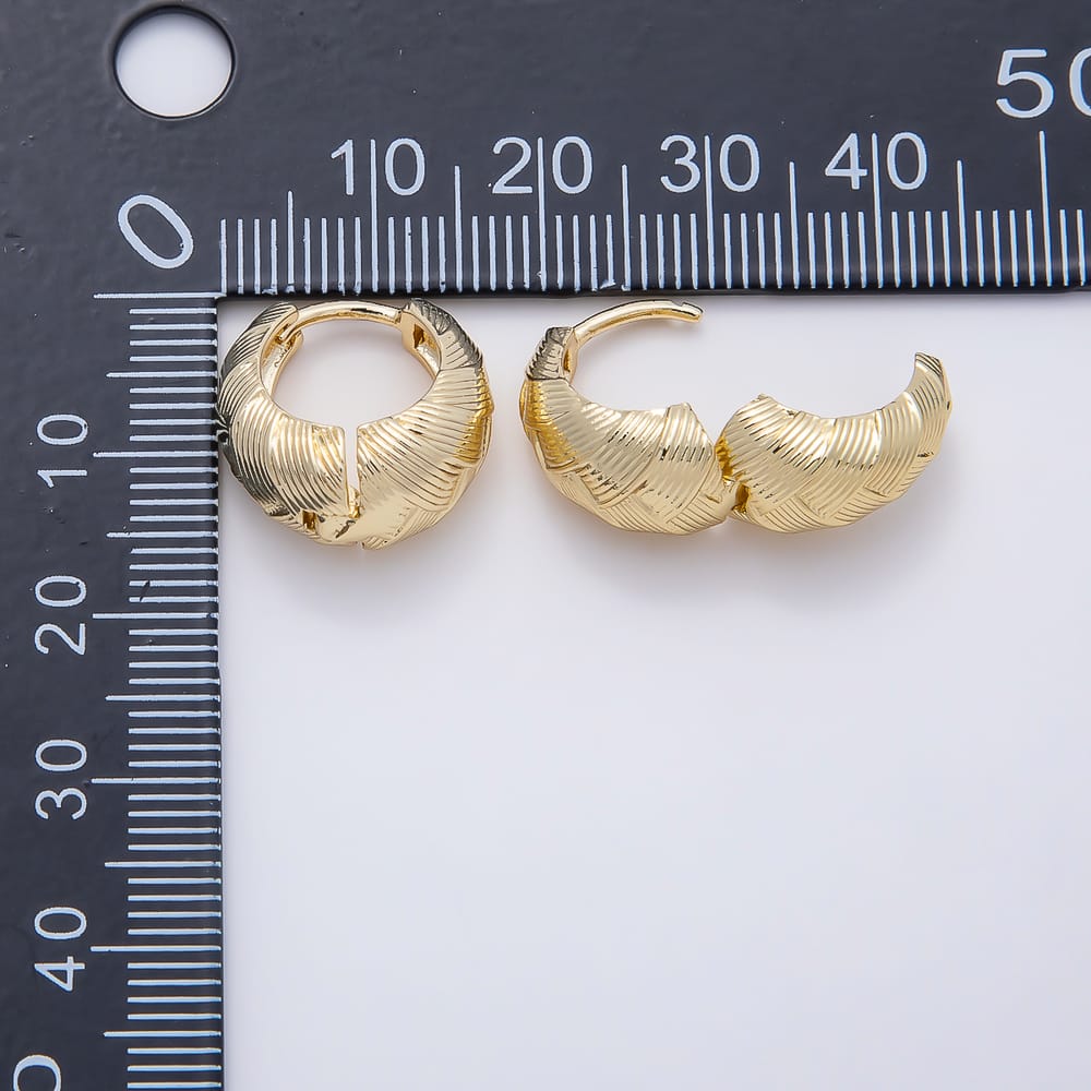 16K Gold Filled 16mm Chunky Woven Basketweave Textured Huggie Hoop Earrings| Earrings-00822