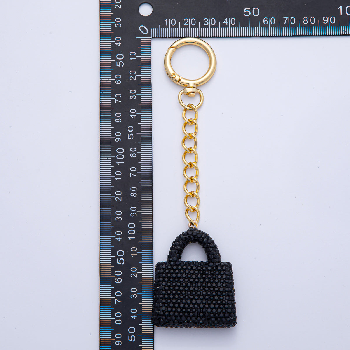 18K Gold Filled Black, Brown, White, Blue, Red, Pink Bedazzled Purse Bag Charm Keychain Push Gate Key Ring Accessories | WB-00258 ~ WB-00264