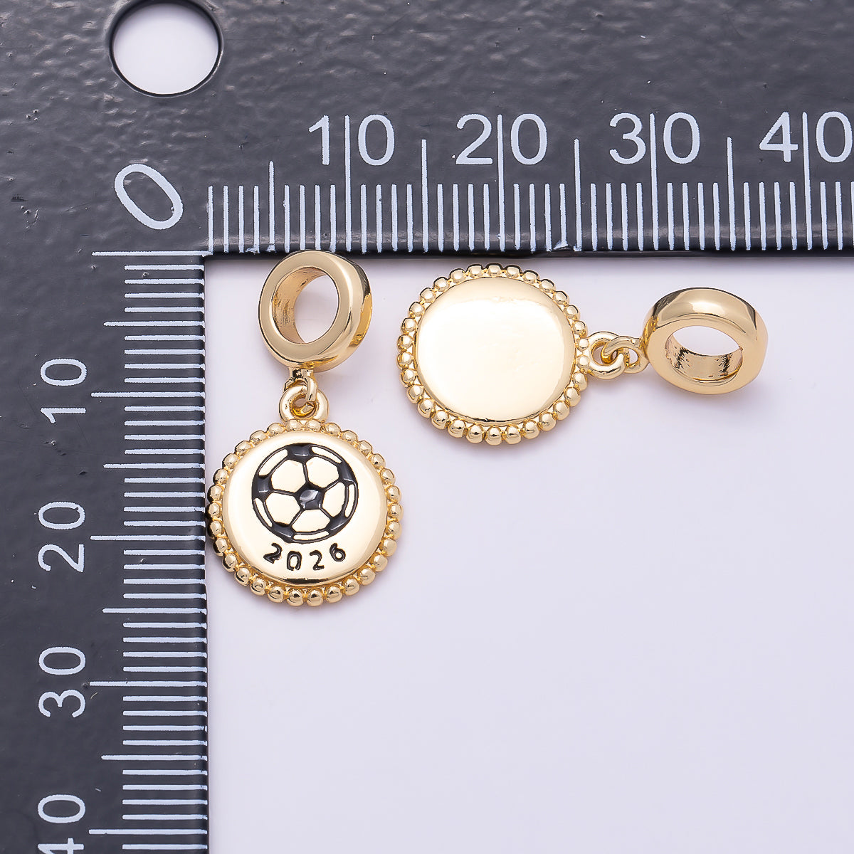 16K Gold Filled 15mm Round soccer Beaded Medallion Pendant world cup | Charms-00960