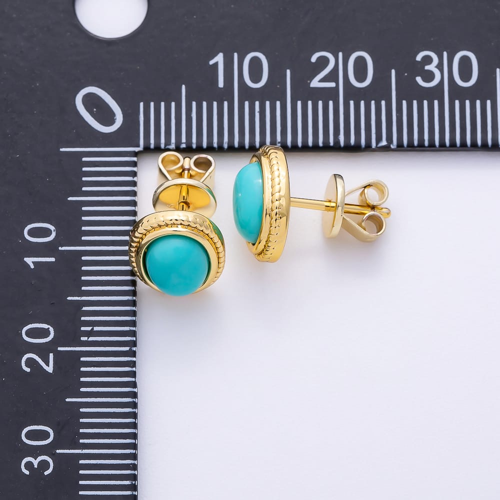 16K Gold Filled 15mm Turquoise Oval Cabochon Stud Earrings in Gold & Silver | Earrings-01223 Earrings-01224