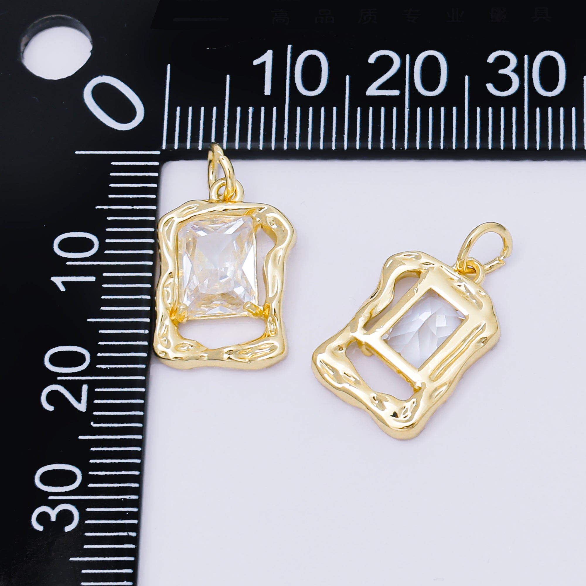 24K Gold Filled 16mm Rectangular CZ in Frame Charm | AF1250
