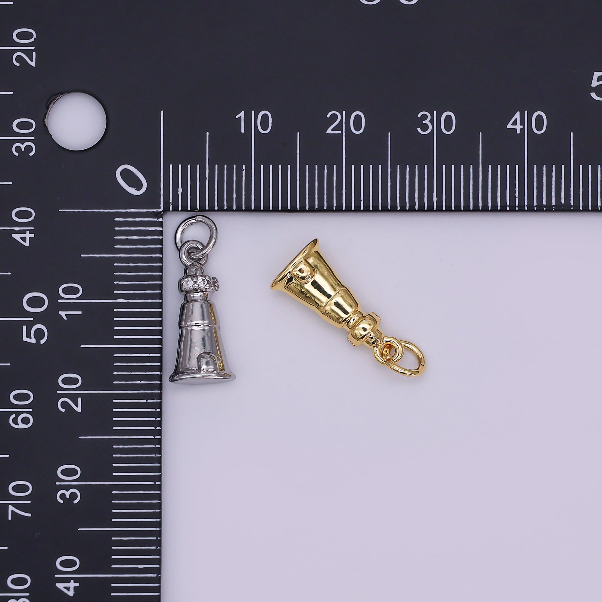 24K Gold Filled 16mm Round CZ Jingle Bell Holiday Charm in Gold & Silver | AJ-349